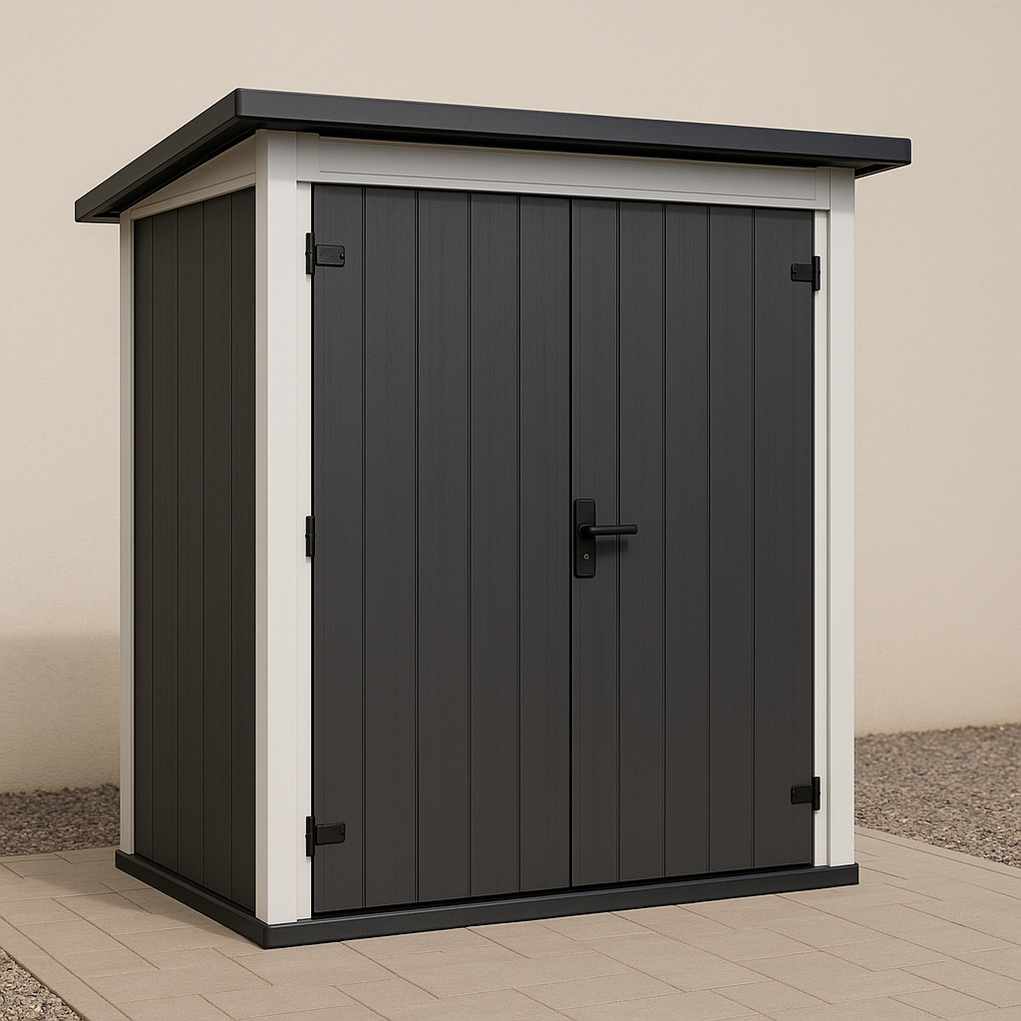 Caseta de jardín de resina 185x105x200 cm gris/negro kUBhKSD385bf