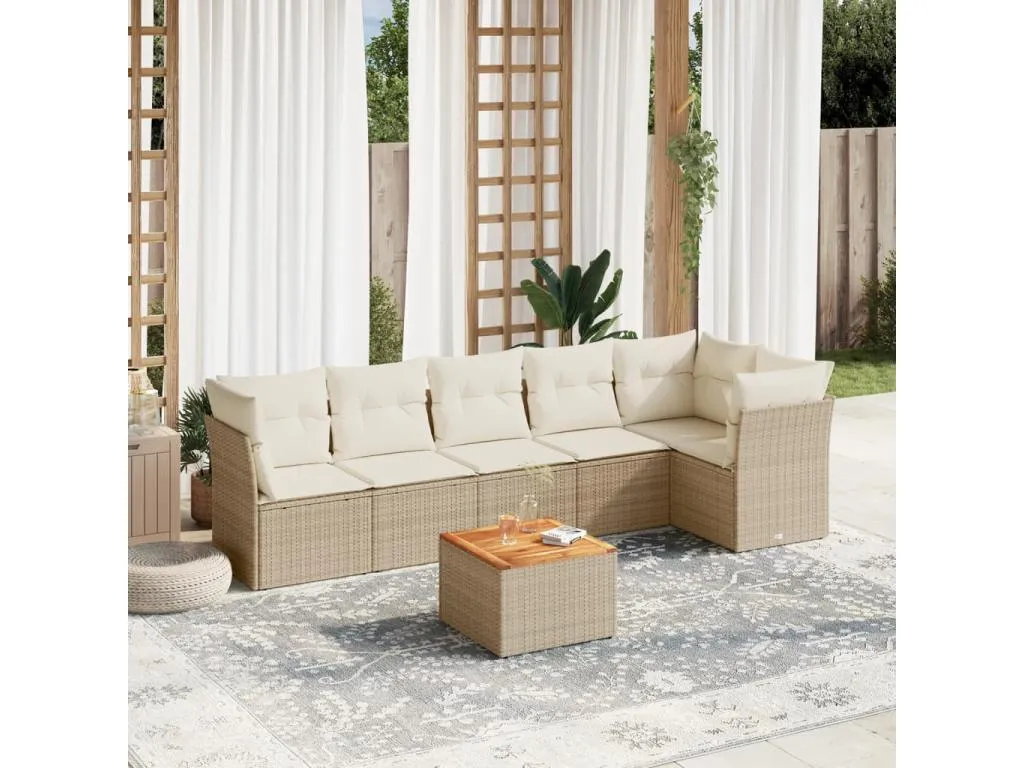 Set sofás de jardín 7 piezas y cojines ratán sintético beige 13809tpoo