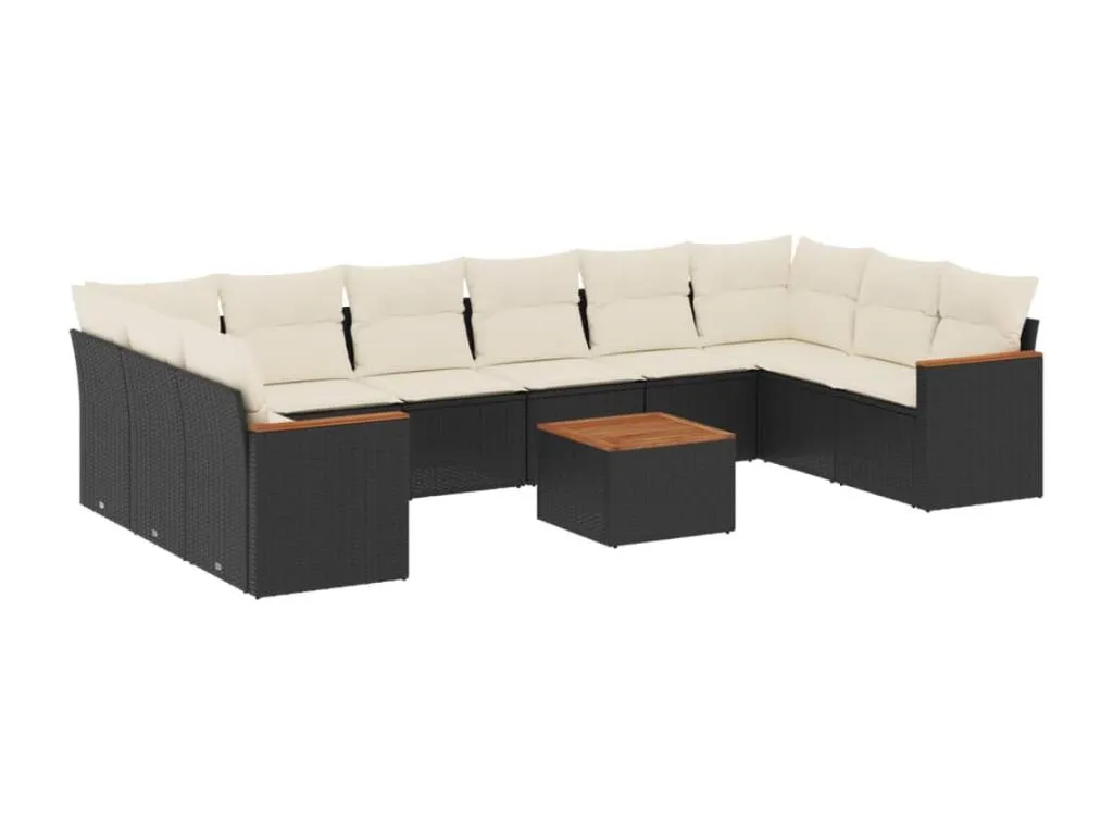 Set de sofás de jardín 11 piezas y cojines ratán sintético negro tjym20713