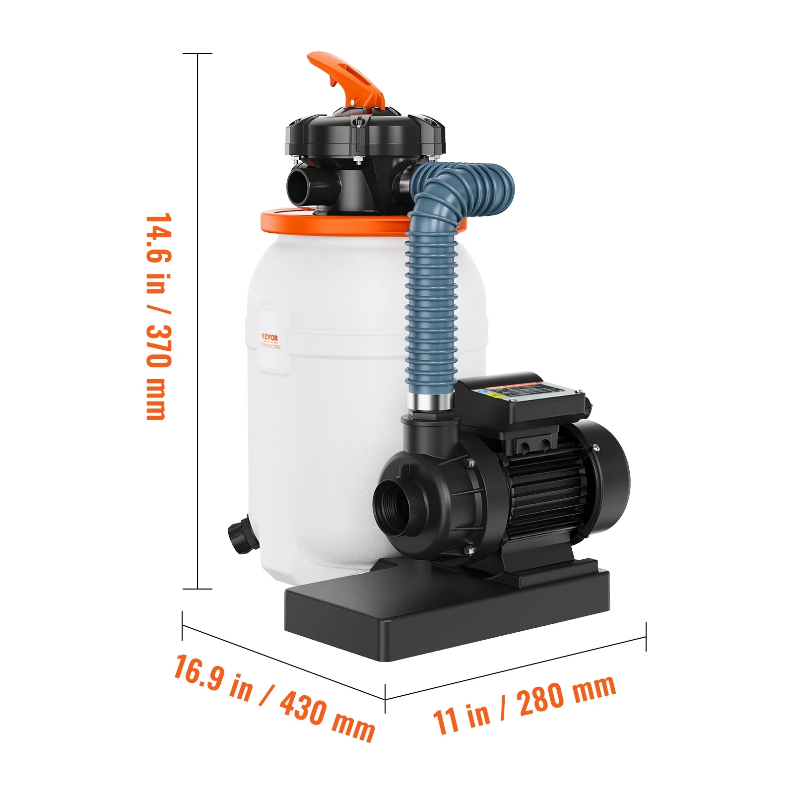 SKYSHALO Sand Filter Above Ground 0.33HP Pool Pump 1585GPH Flow 10" 5-Way Valve - Image 5