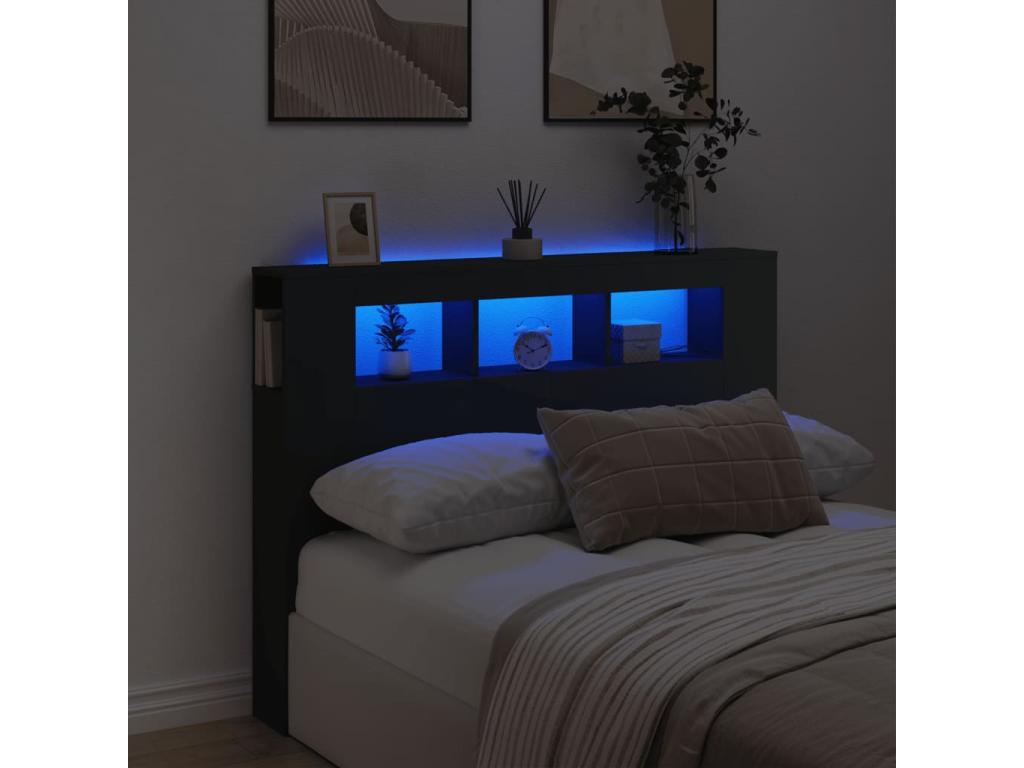 Día y Noche - Día y Noche Cabecero con LED madera de ingeniería negro 140x18,5x103,5 cm