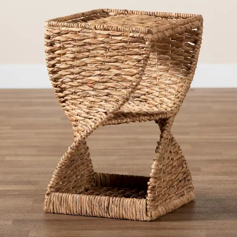 Pelleas Contemporary Bohemian Natural Brown Seagrass and Wood Side Table