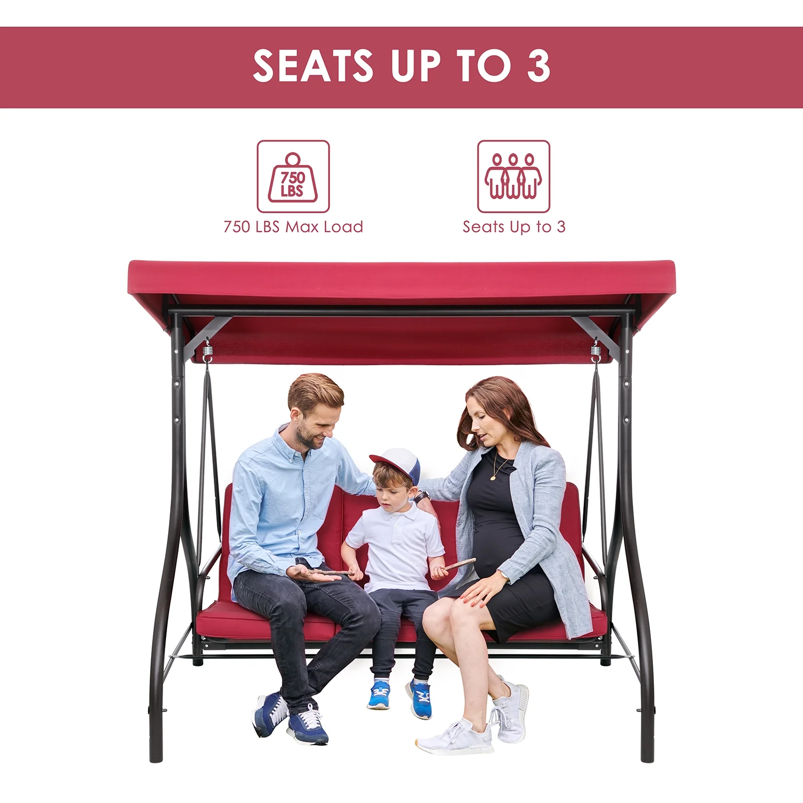 Arlopu 3 Person Porch Swing Outdoor Converting Canopy Swing Glider with Canopy - Image 29