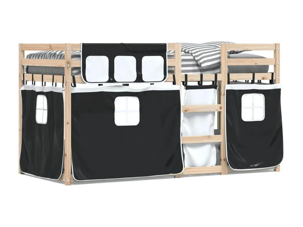 Litera con cortinas en madera maciza de pino Nidovia y negro 80x200 cm. rwv3540893