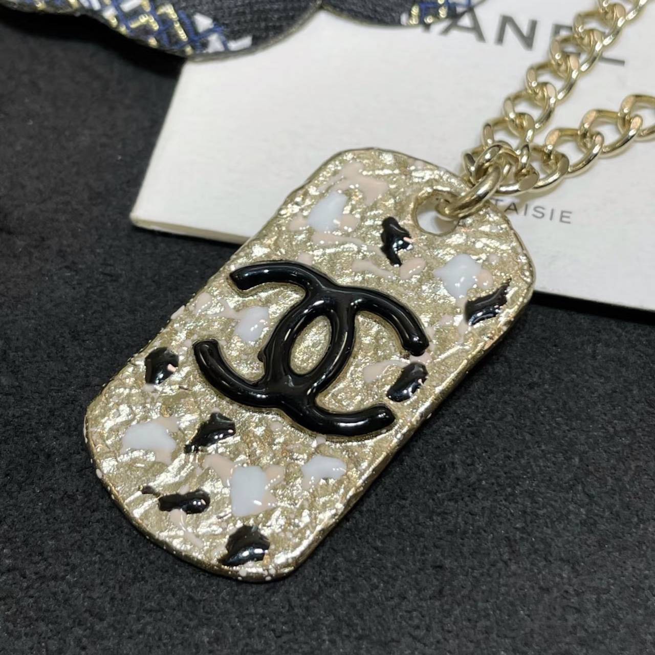 Chanel Graffiti Rectangle Tag Pendant Necklace - Original Replica Club
