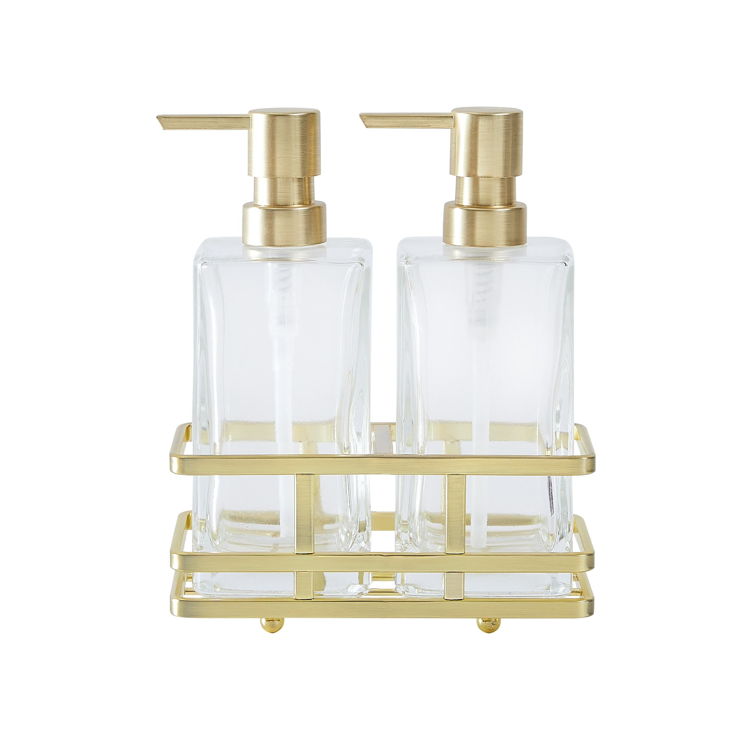 Home Decor 3-piece Glass Soap Dispenser Set with Metal Storage Caddy - Image 3