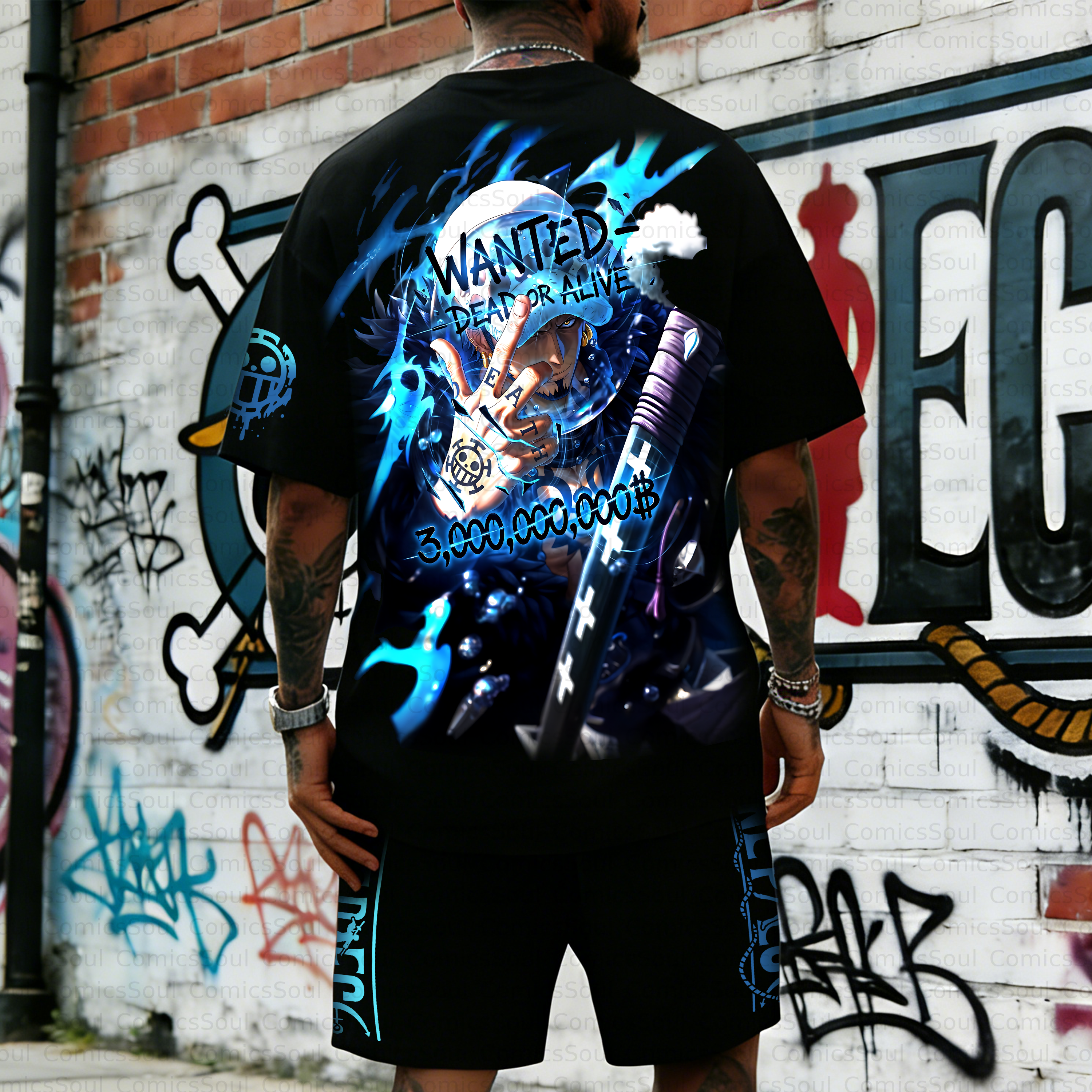 Unisex Anime Inspired Vintage T-shirt& Shorts 2 Pieces Set