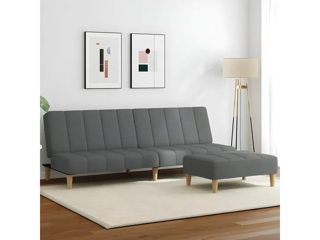 Sofá cama de 2 plazas con taburete tela gris oscuro 03485BHKB