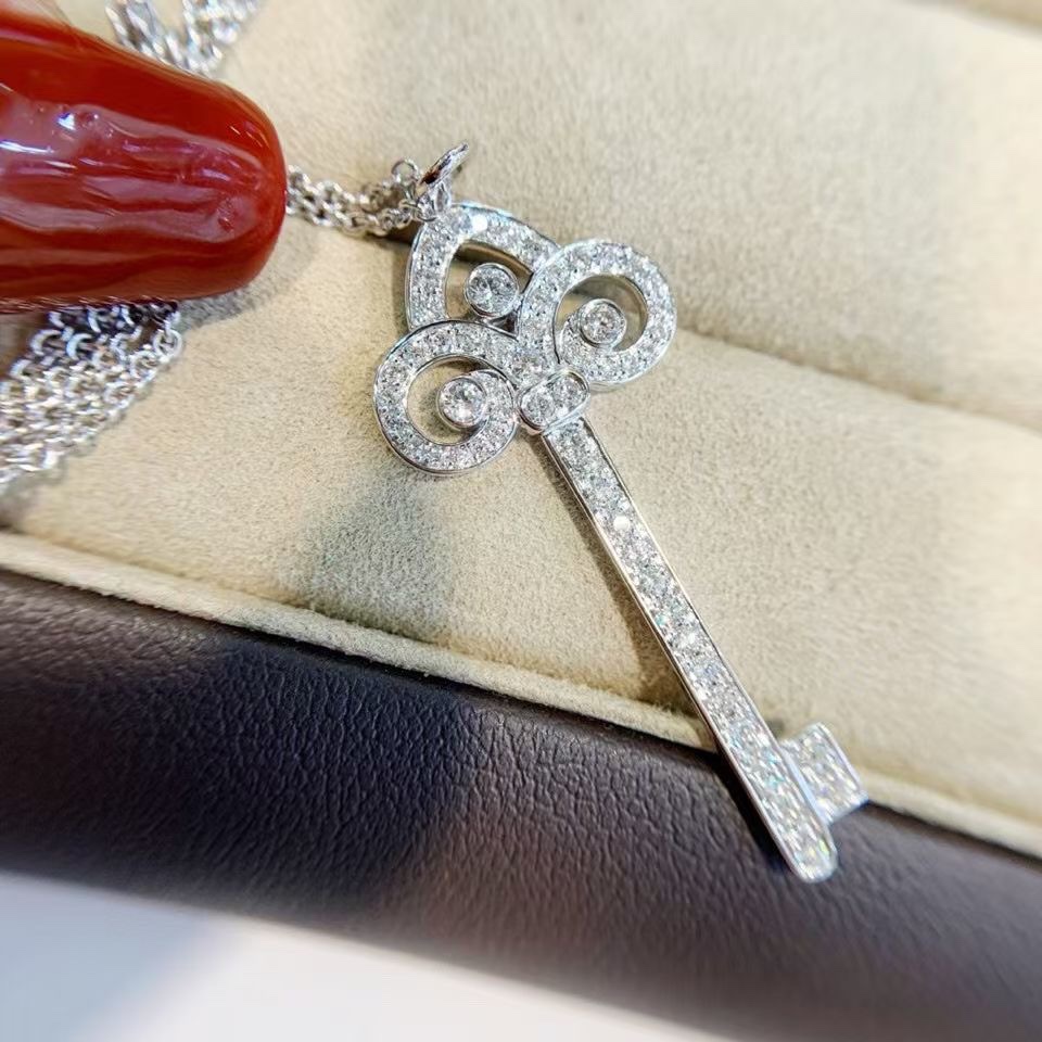 Tiffany Full Diamond Crown Key Pendant Necklace - Original Replica Club