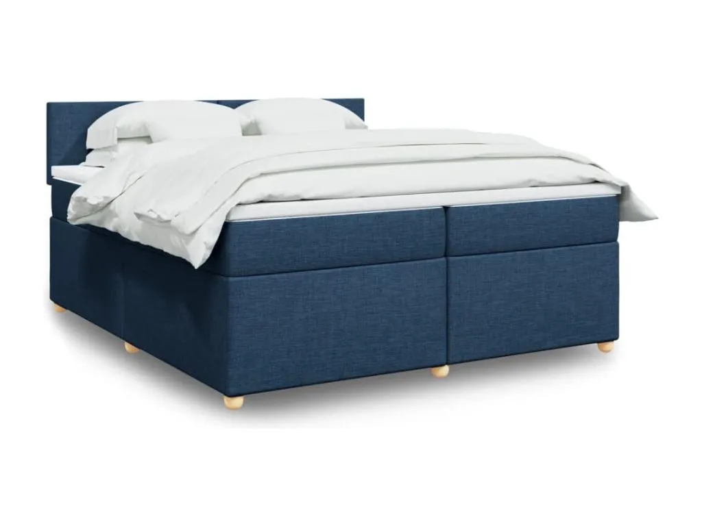 Cama box spring con colchón tela azul 200x200 cm pju3521737