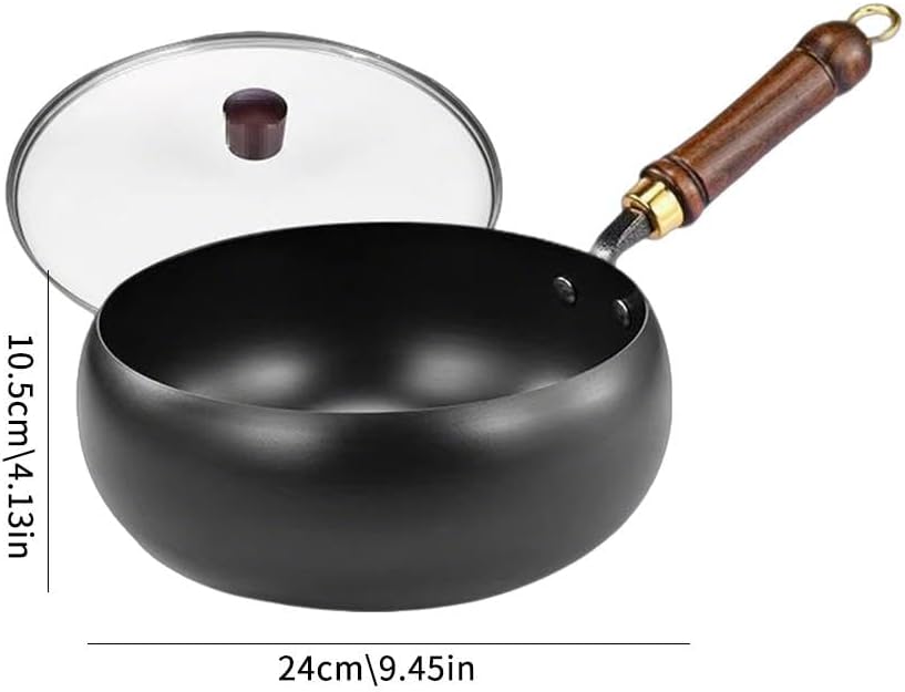 Uncoated Thick Iron Pot,Japanese Casts Irons Cookware,24cm Pure Iron Wok with Lid,Handmade Multifunctional Non Stick Cast Irons Skillet,High Purity Frying Pan for Cooking (24cm with cover)