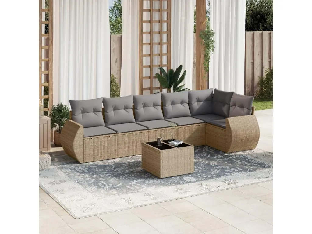 Set sofás de jardín 7 piezas y cojines ratán sintético beige 37237zjkl