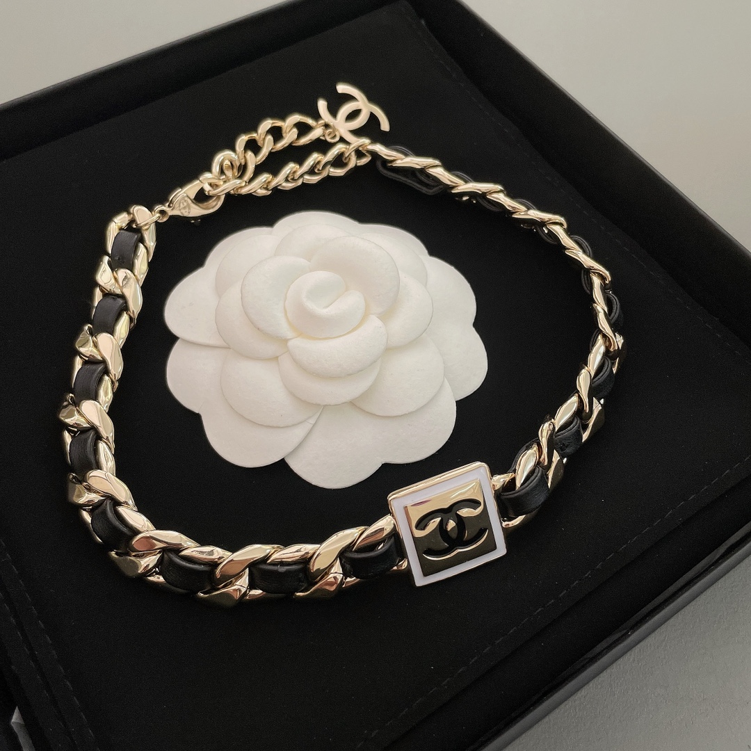 Chanel Leather Gold Chain Bracelet Choker Necklace - Original Replica Club