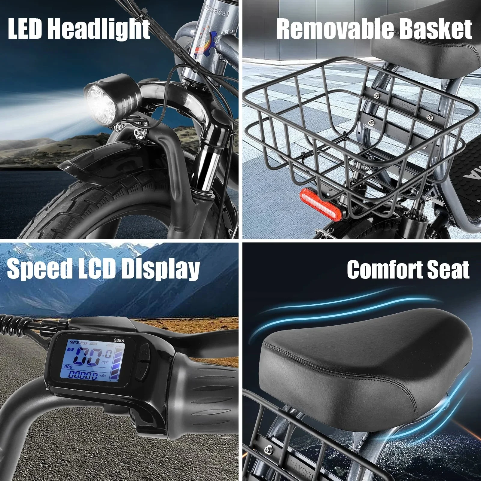 SANOPY Electric Scooter With Seat for Adults, 350W, 15 Miles, 20 Mph, 36V 5.2Ah, 14 inch Tire - Black - Image 22 SANOPY Electric Scooter With Seat for Adults, 350W, 15 Miles, 20 Mph, 36V 5.2Ah, 14 inch Tire - Black - Image 22