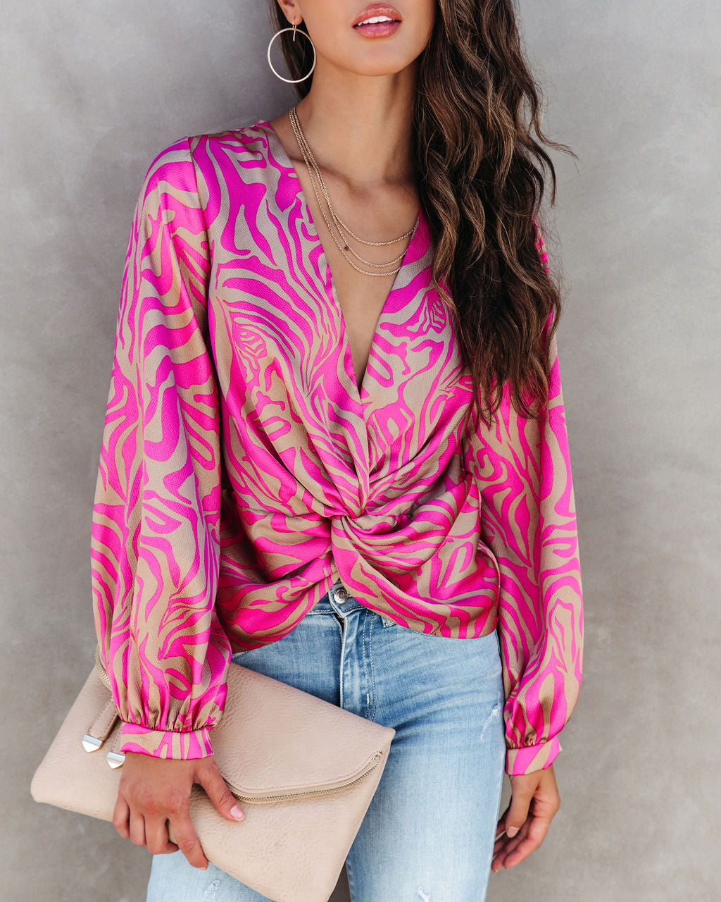 Shane Printed Twisted Balloon Sleeve Top - Se7enfashion