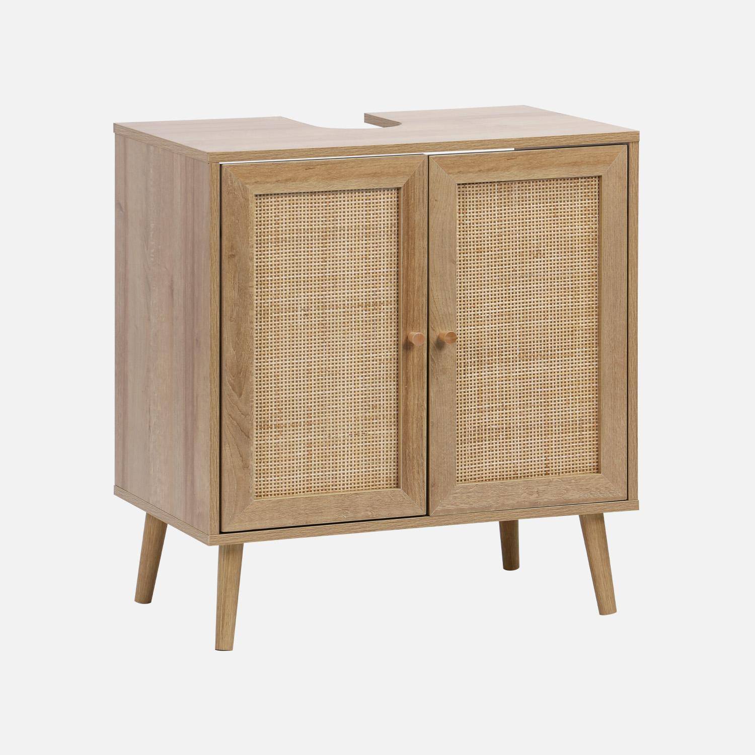 Boheme - Mueble bajo lavabo decorado en madera y caña