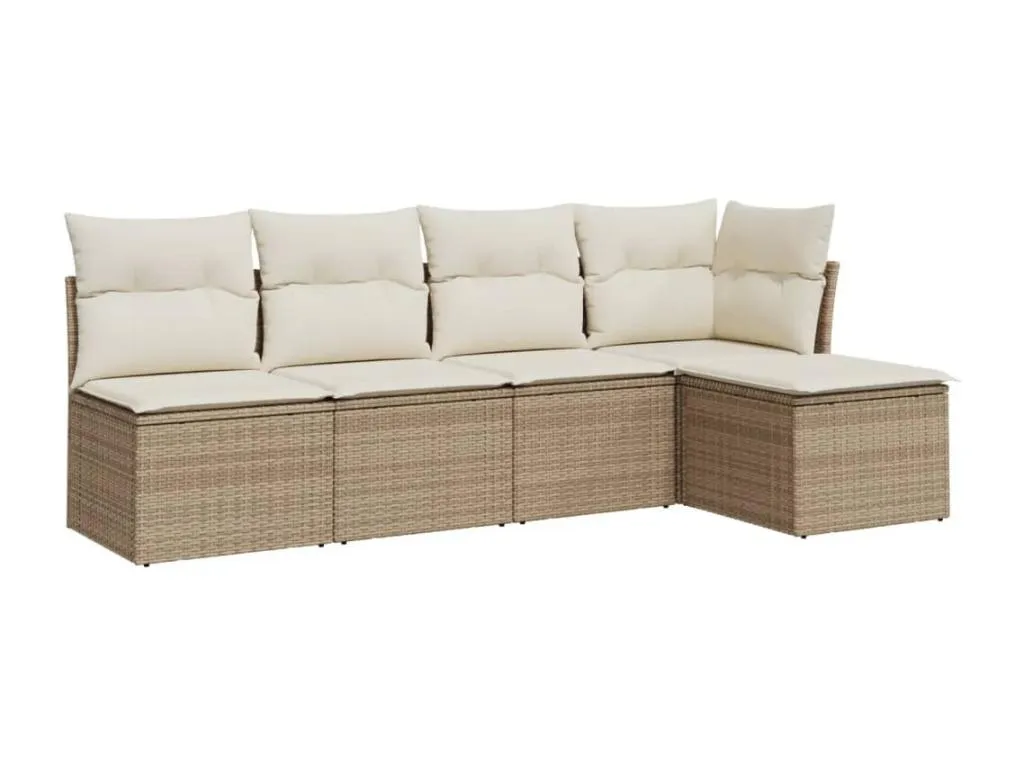 Juego de sofás jardín con cojines 5 pzas ratán sintético beige 76466WKJK