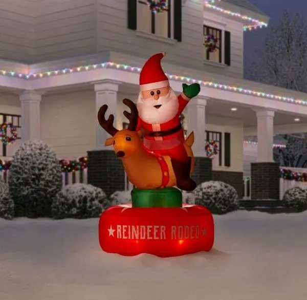 WAYFAIR Christmas-Animated Inflatable Santa And Reindeer Rodeo Scene