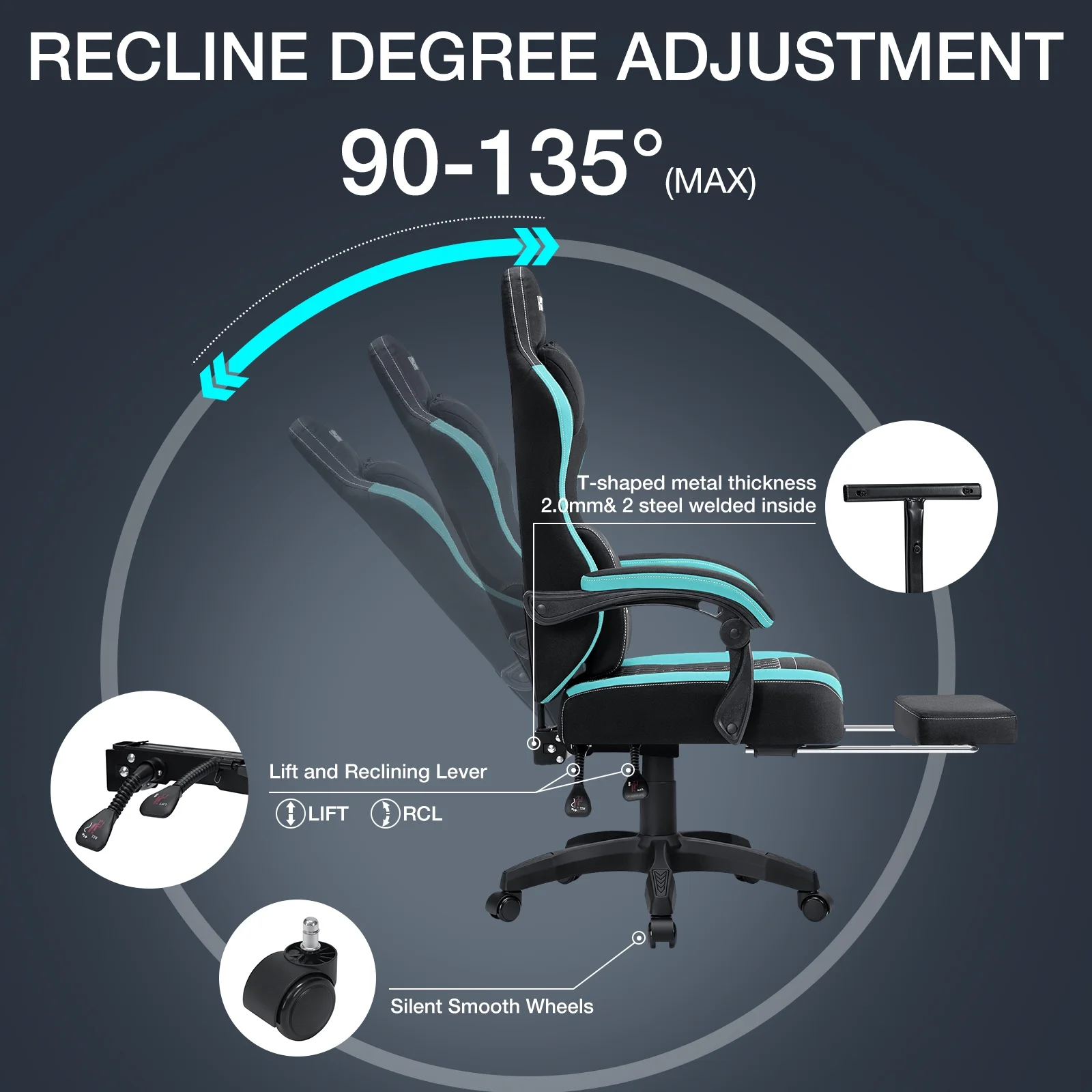 Hoffree Gaming Chair with Massage Fabric Office Chair with footrest for Adults, Ergonomic Gamer Chair with Headrest and Lumbar Support for Office Gaming, 440 LBS - Image 35