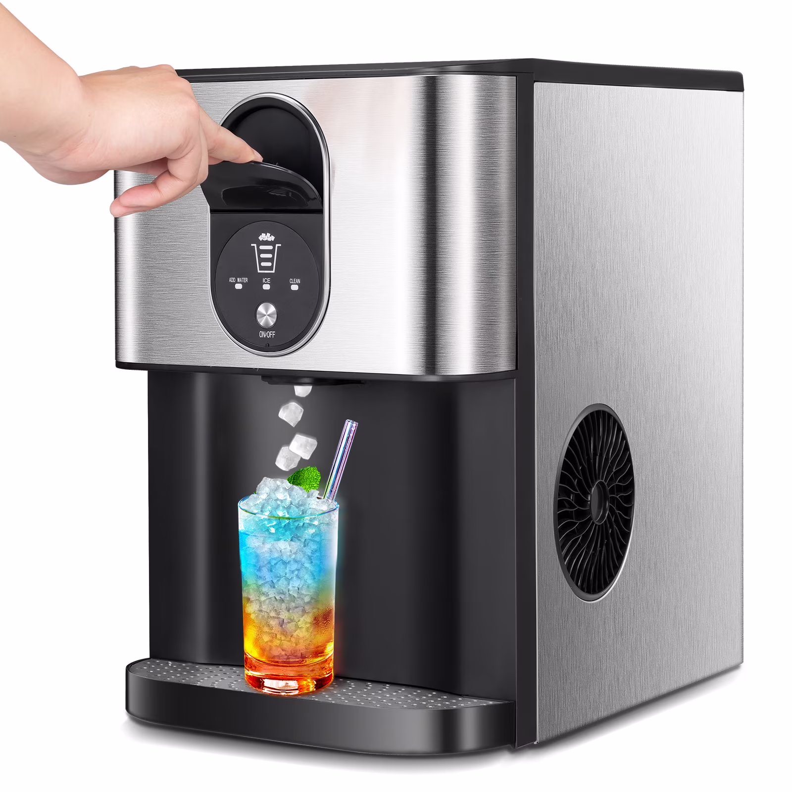 Auseo Ice Maker Countertop with Soft Chewable Ice, 44 Lbs/24H, Self-Cleaning, One-Click Operation for Home/Party(Black)