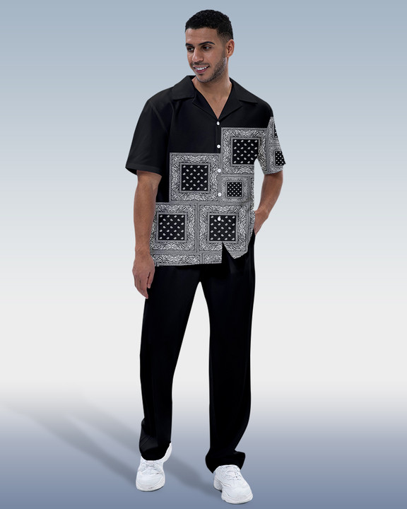 Suitmens Men's Black Paisley Shirt Walking Set 248