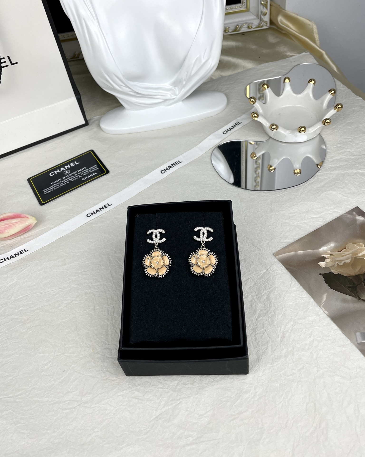 Chanel Enamel Camellia Earrings - Original Replica Club