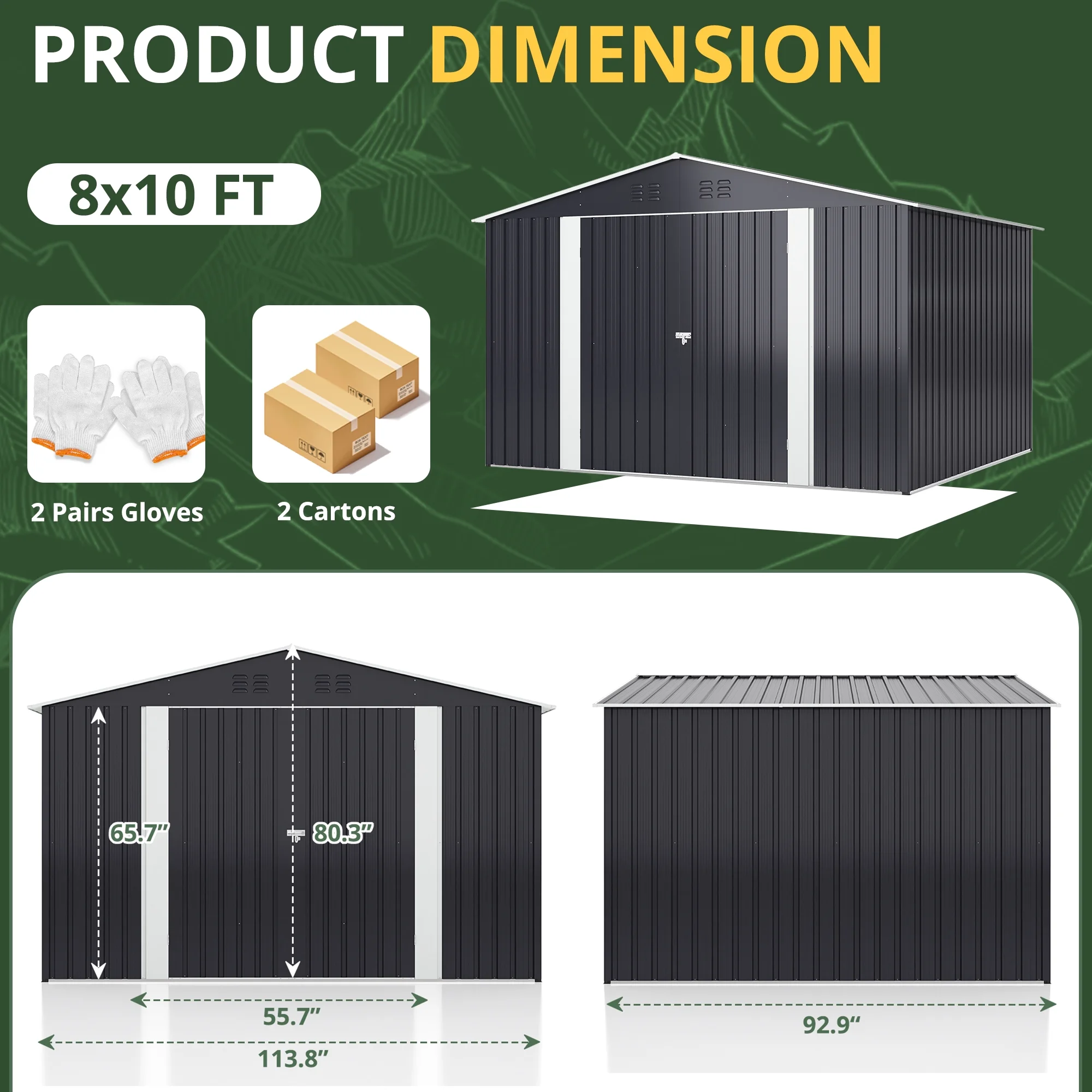 NETAJE 8x12 FT Outdoor Metal Shed with Updated Aluminum Frame, Storage Shed with Lockable Doors & Sliding Roof for Backyard, Garden, Gray - Image 11