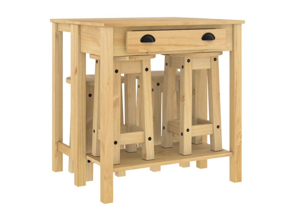 Set de bar 5 piezas madera maciza de pino
