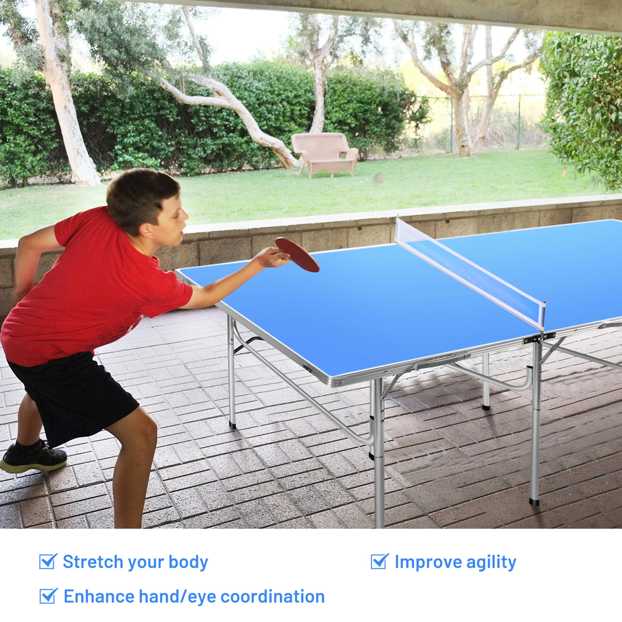 Gymax Folding Table Tennis Table Portable Ping Pong Table w/ 2 Paddles & 2 Balls - Image 4
