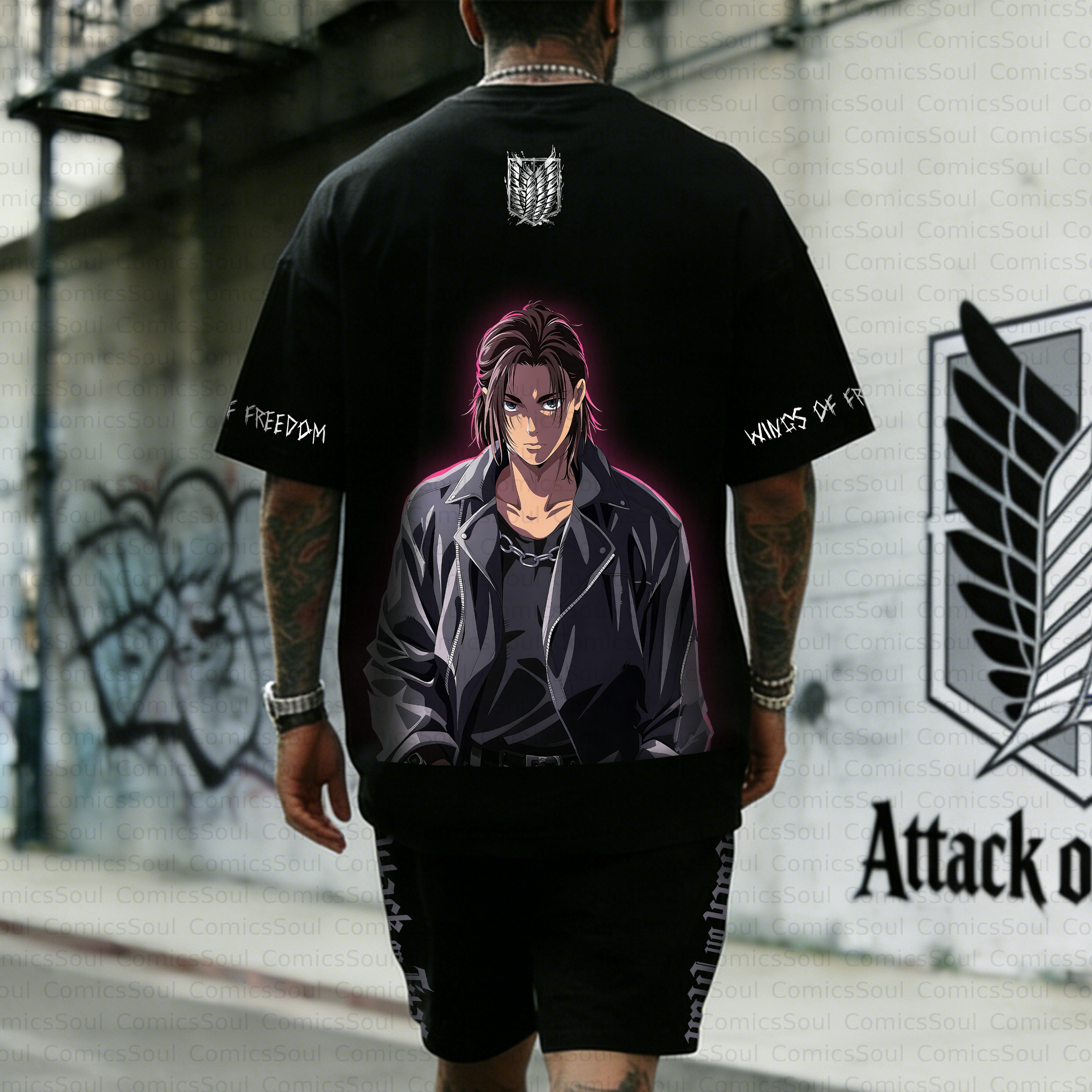 Unisex Anime Inspired Vintage T-shirt& Shorts 2 Pieces Set
