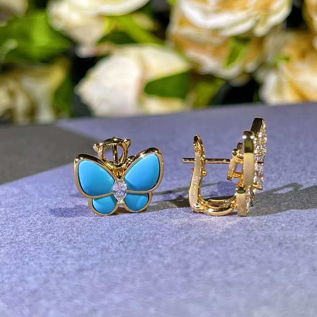 VCA Blue & Diamond Two Butterfly Earrings - Original Replica Club