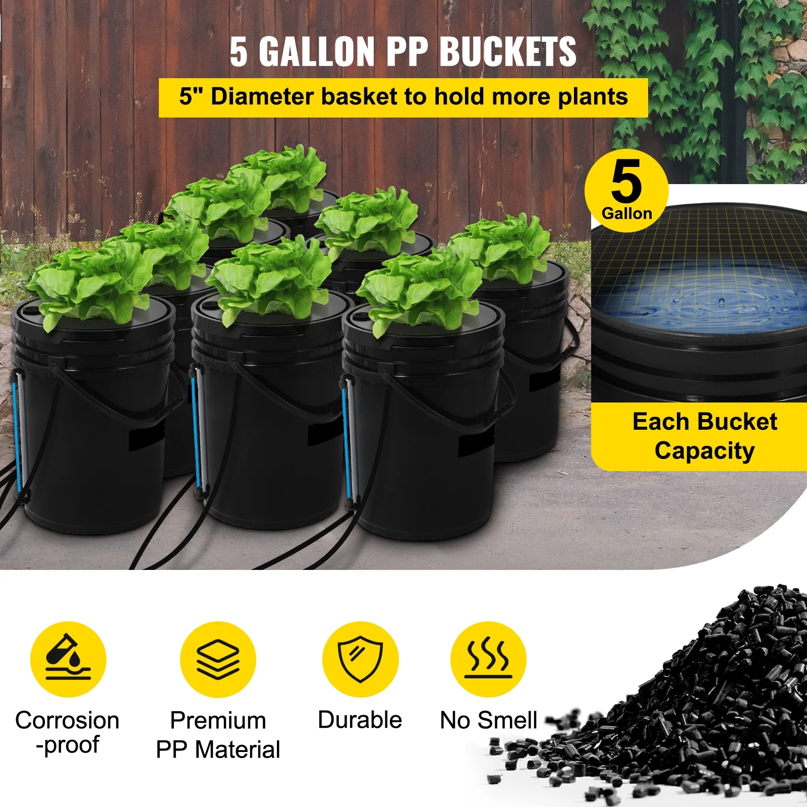 KFFKFF DWC Cultivation System, 8 Containers of 5 Gallons, Deep Water Cultivation Planting Bucket, Hydroponic Cultivation Set with Pump, Air Stone and Water Measurement Tool - Image 5