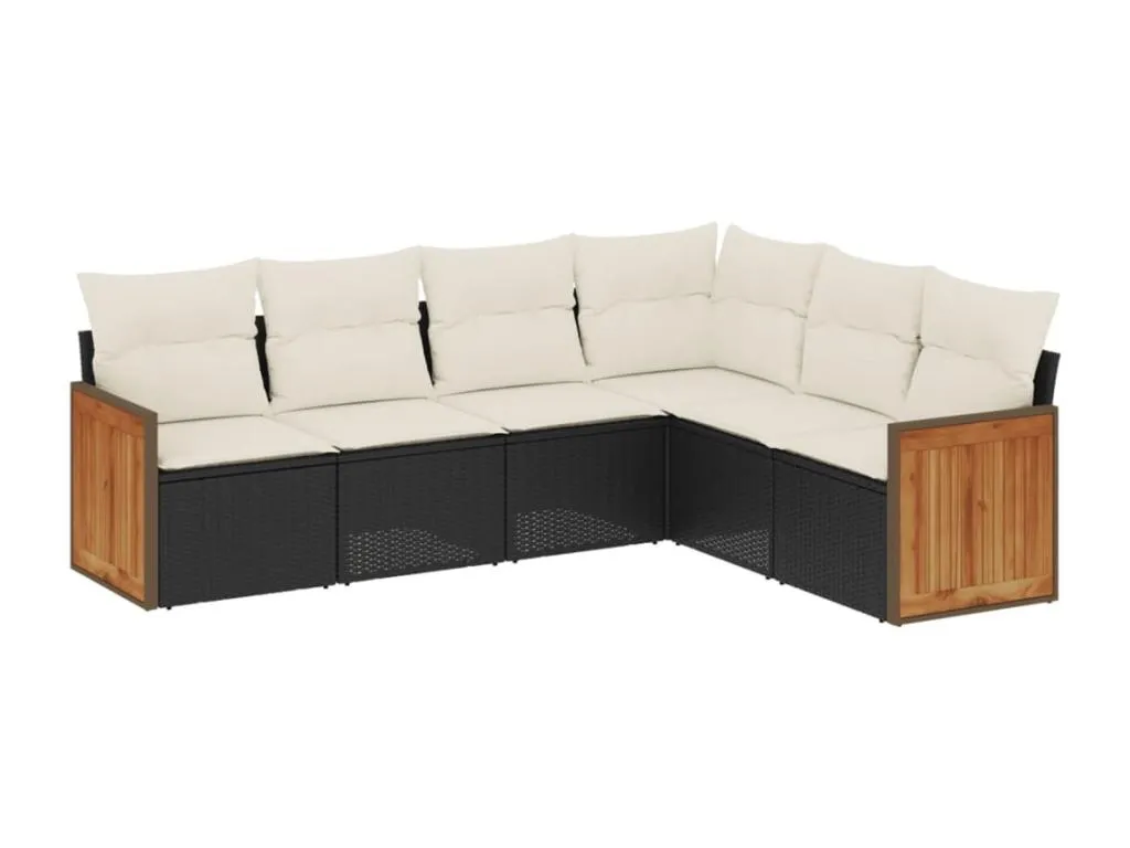 Set de sofás de jardín 6 piezas y cojines ratán sintético negro 30251XVQB