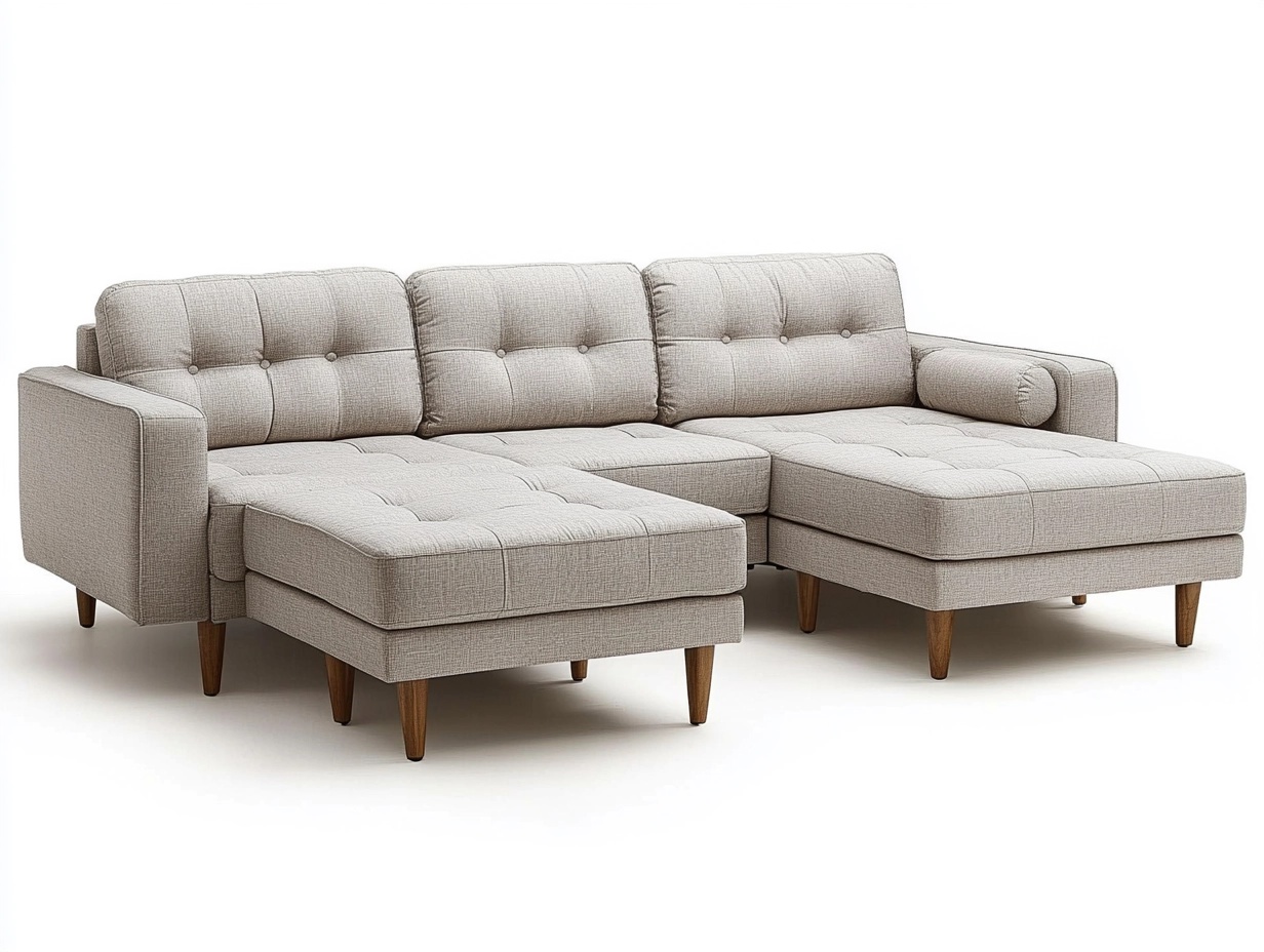 Sofá seccional beige moderno de tela con chaise longue para sala 280x160cm estructura de madera ideal para relajación y reuniones AX9011982