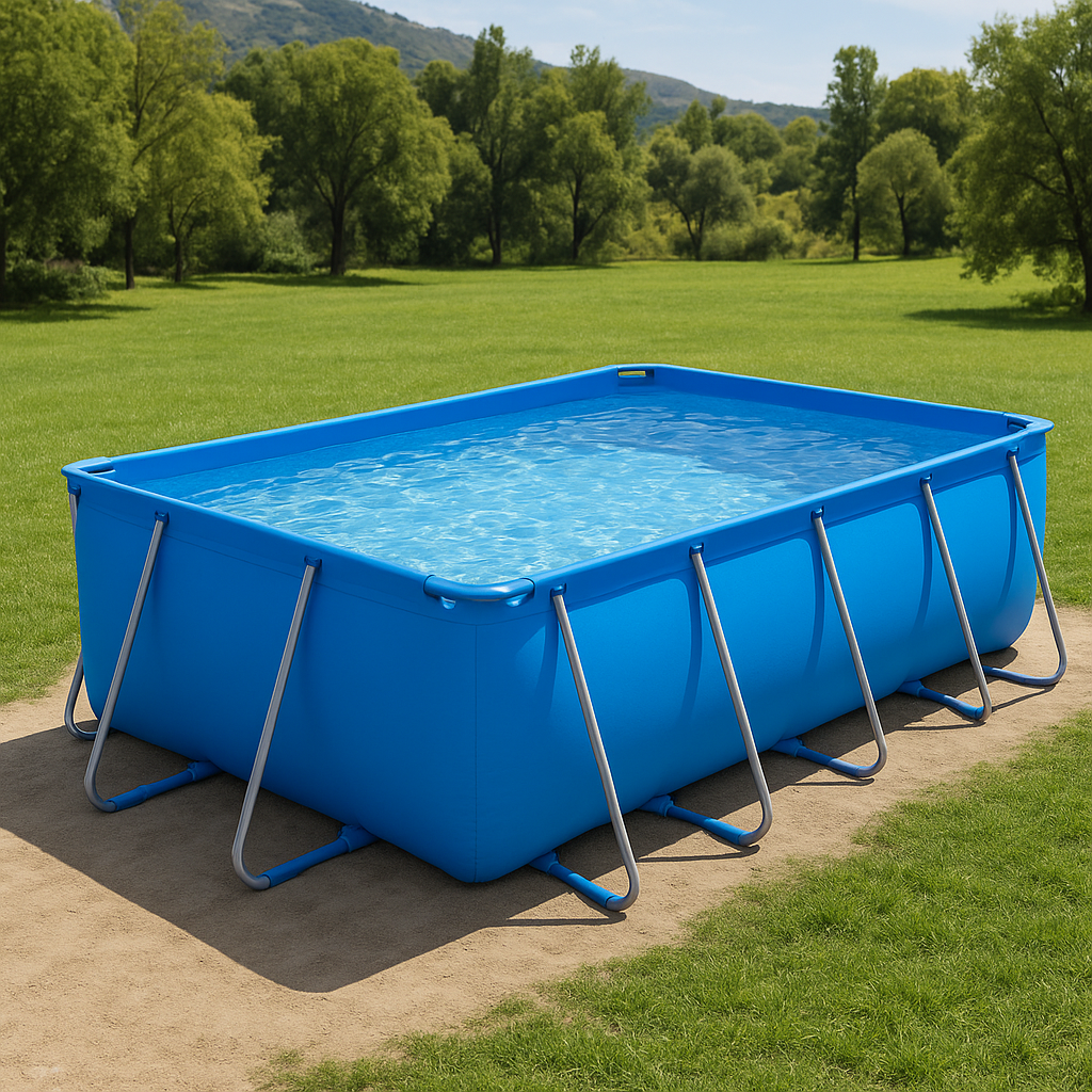 Piscina tubular rectangular Rectangular Sí Piscina Tubular PVC y acero Jardín Azul intenso 732x366x132 cm