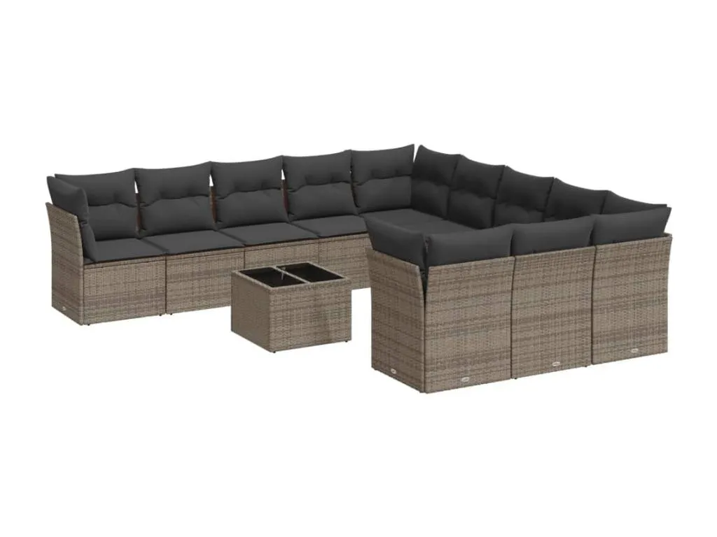 Set de sofás de jardín 12 pzas con cojines ratán sintético gris