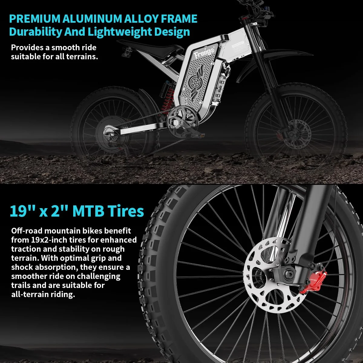 50MPH Electric Dirt Bicycle Freego X2 Pro,6000W(Peak)Motor Electric Motorcycle, Electric Bike for Adults, 60V30AH Battery, 19x2 Tire Full Suspension Hydraulic Brake Half Throttle UL2849 - Image 17