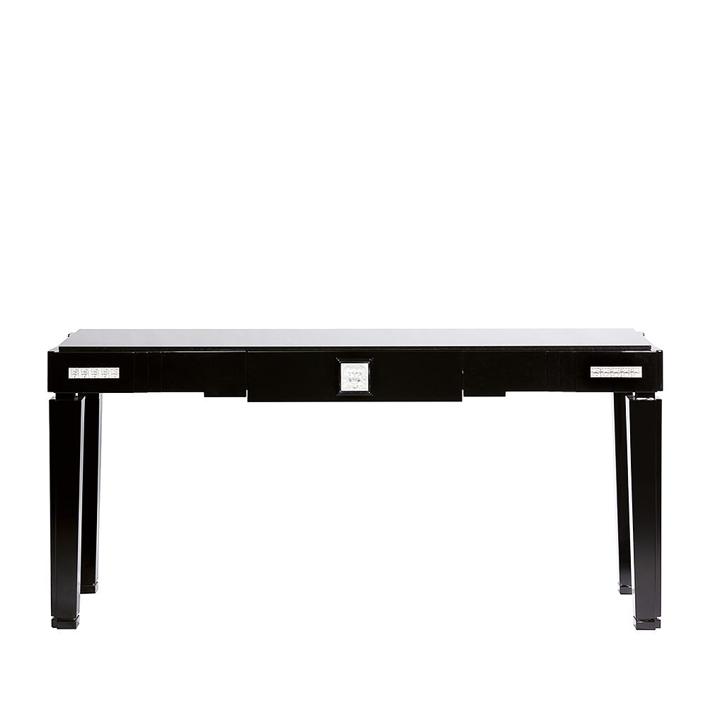 CONSOLE MASQUE DE FEMME MOYEN MODÈLE - CRISTAL INCOLORE ET LAQUÉ NOIR AVEC PLATEAU EN GRANITE NOIR