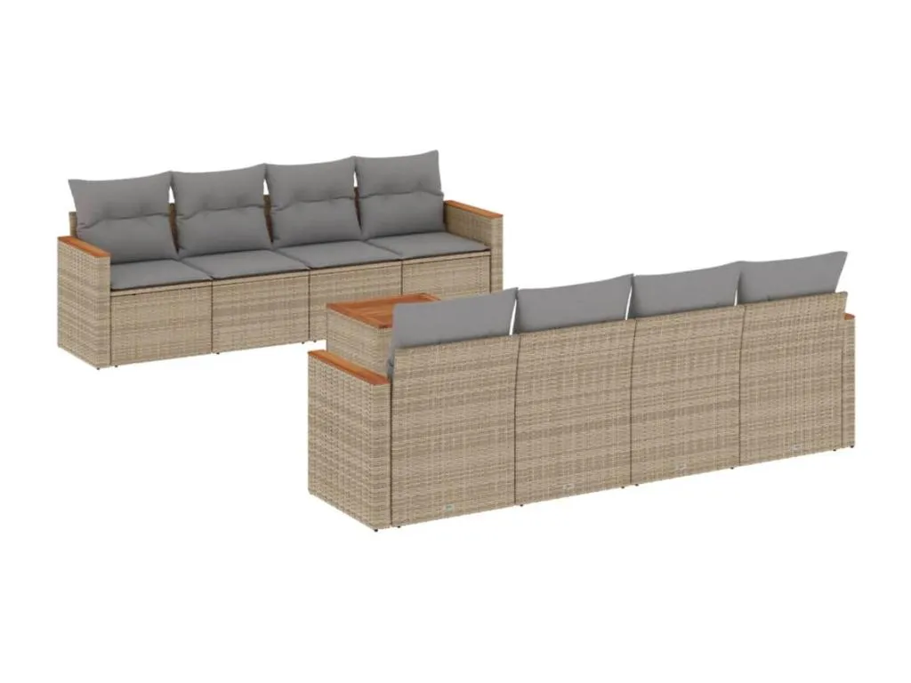 Set de sofás de jardín 9 piezas con cojines ratán sintético beige 47822DPSR