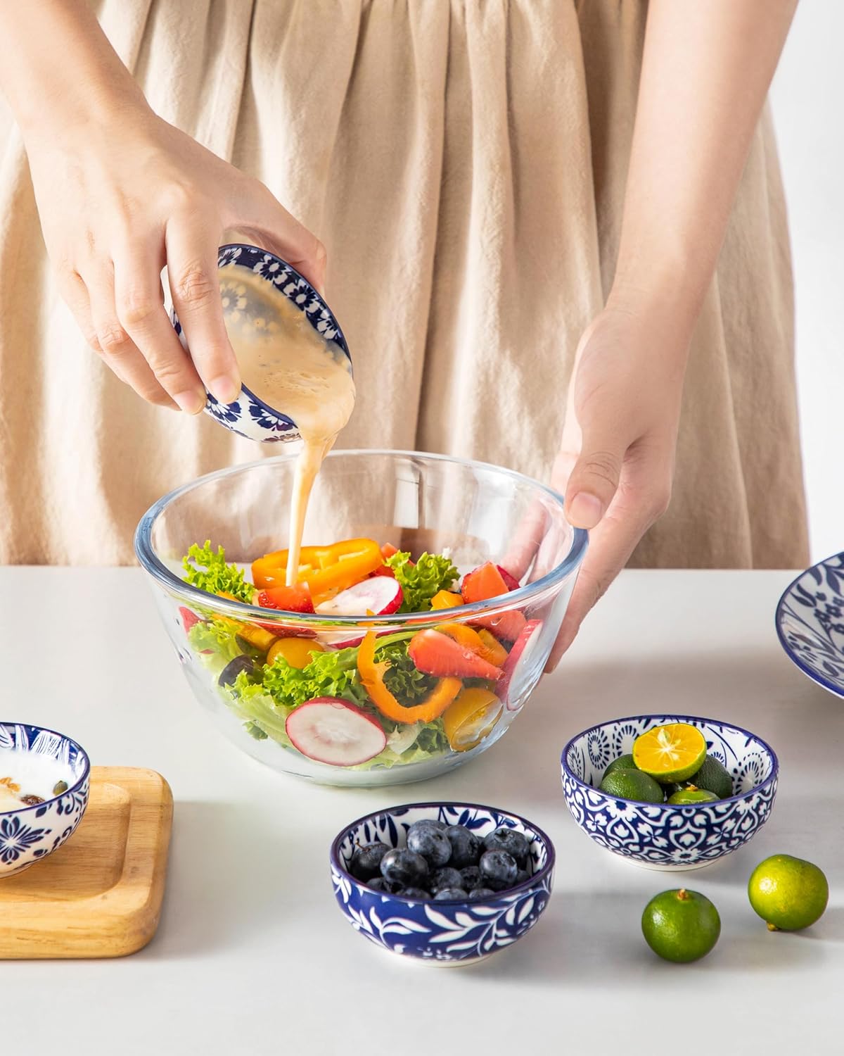 vancasso 2.7 Oz Ceramic Mini Dipping Bowls Set of 6, 3 Inch Small Dip Bowls for Sauce, Soy Sauce, Sushi, Condiments & Side Dishes, Chinoiserie Floral Style, Microwave & Dishwasher Safe, SELENE Series