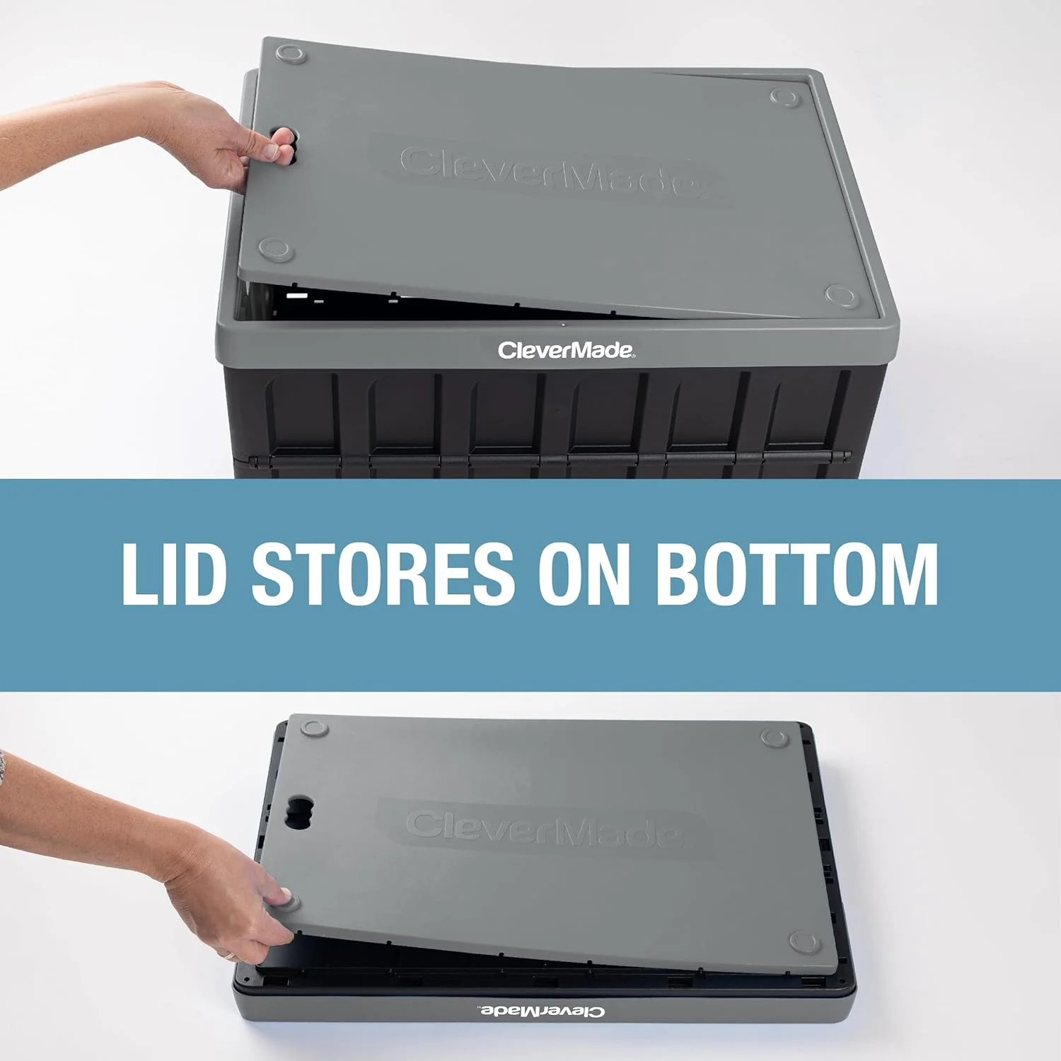 CleverMade 3 Pack Stackable Collapsible Storage Bin with Lids - 16 Gal Ocean - Image 4