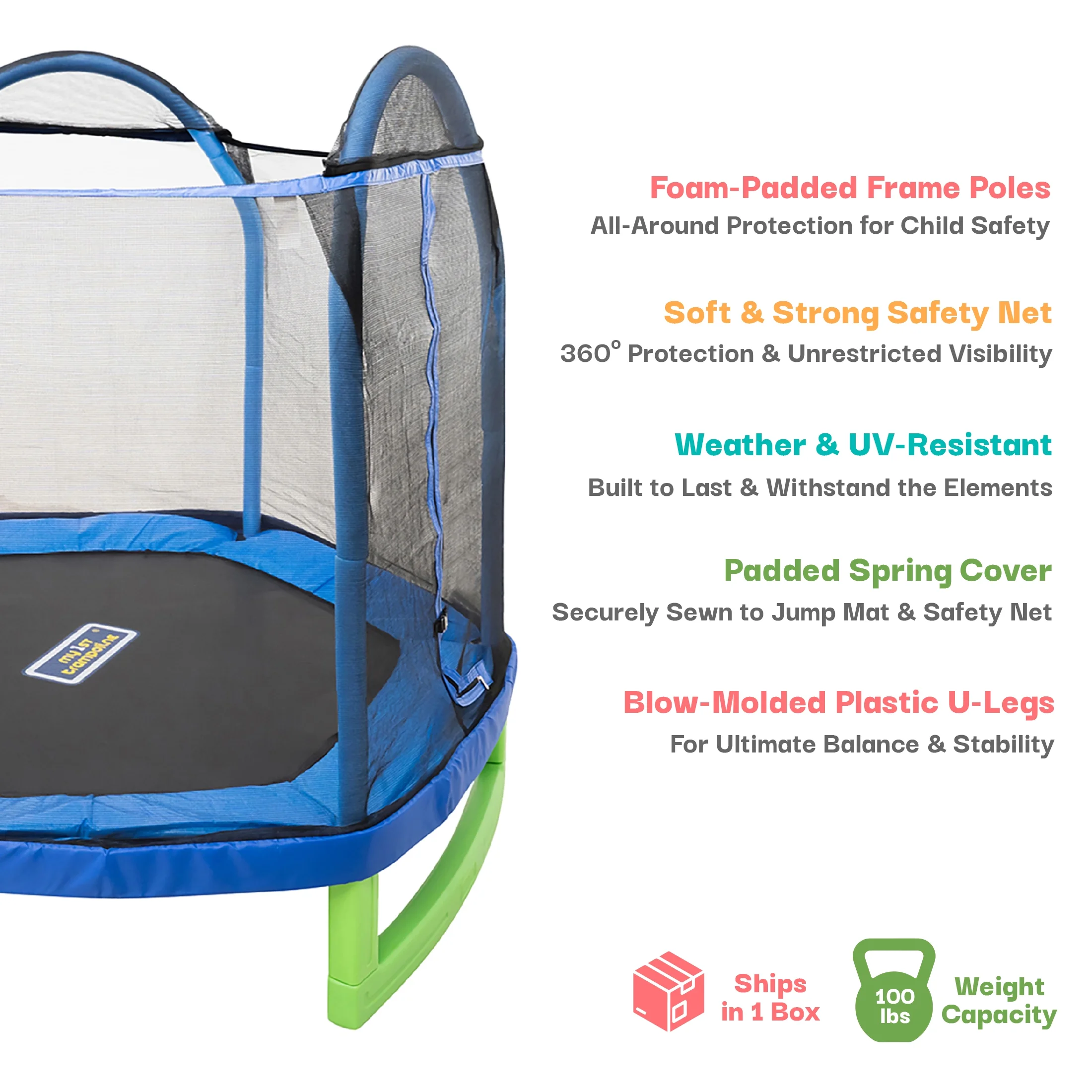 Sportspower 7' My 1st Trampoline for Kids 3-10 with Safety Enclosure Blue and Green - Image 6
