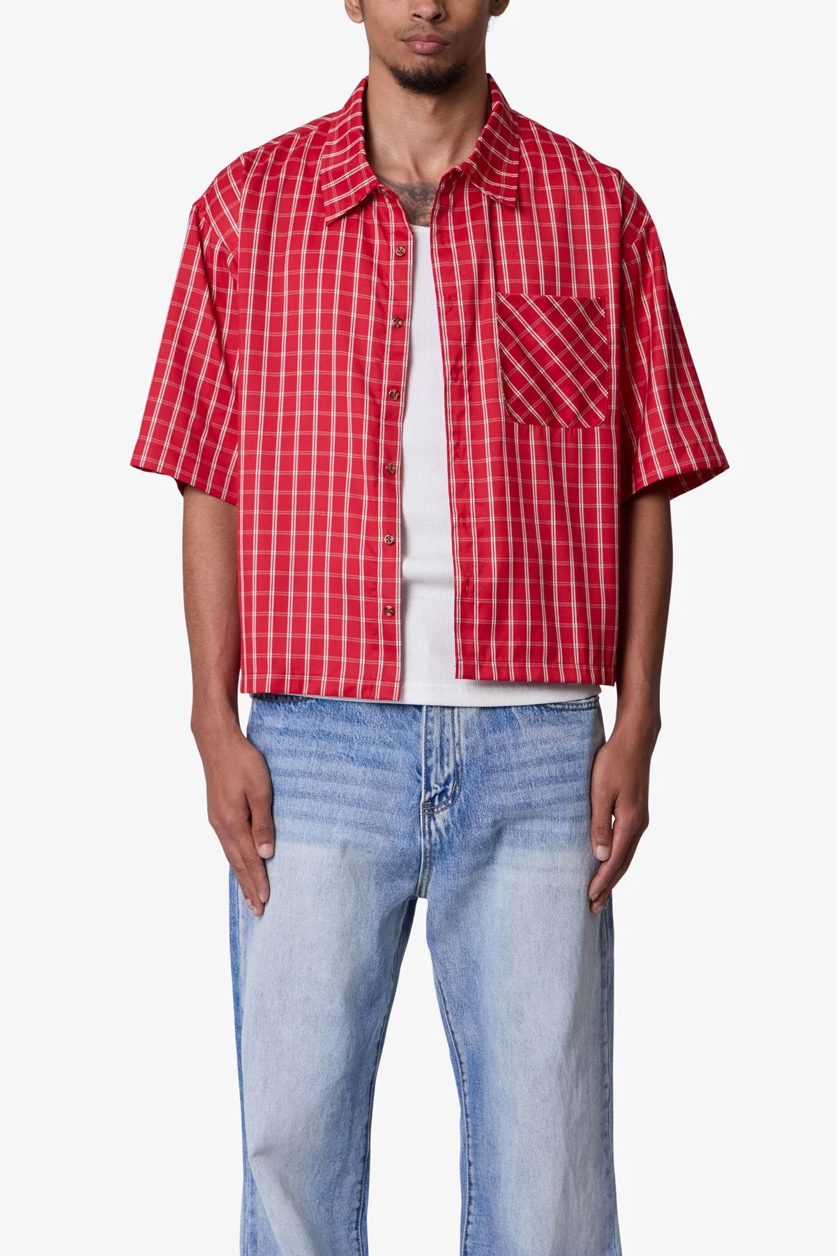 Crispy Poplin Over Shirt - Red