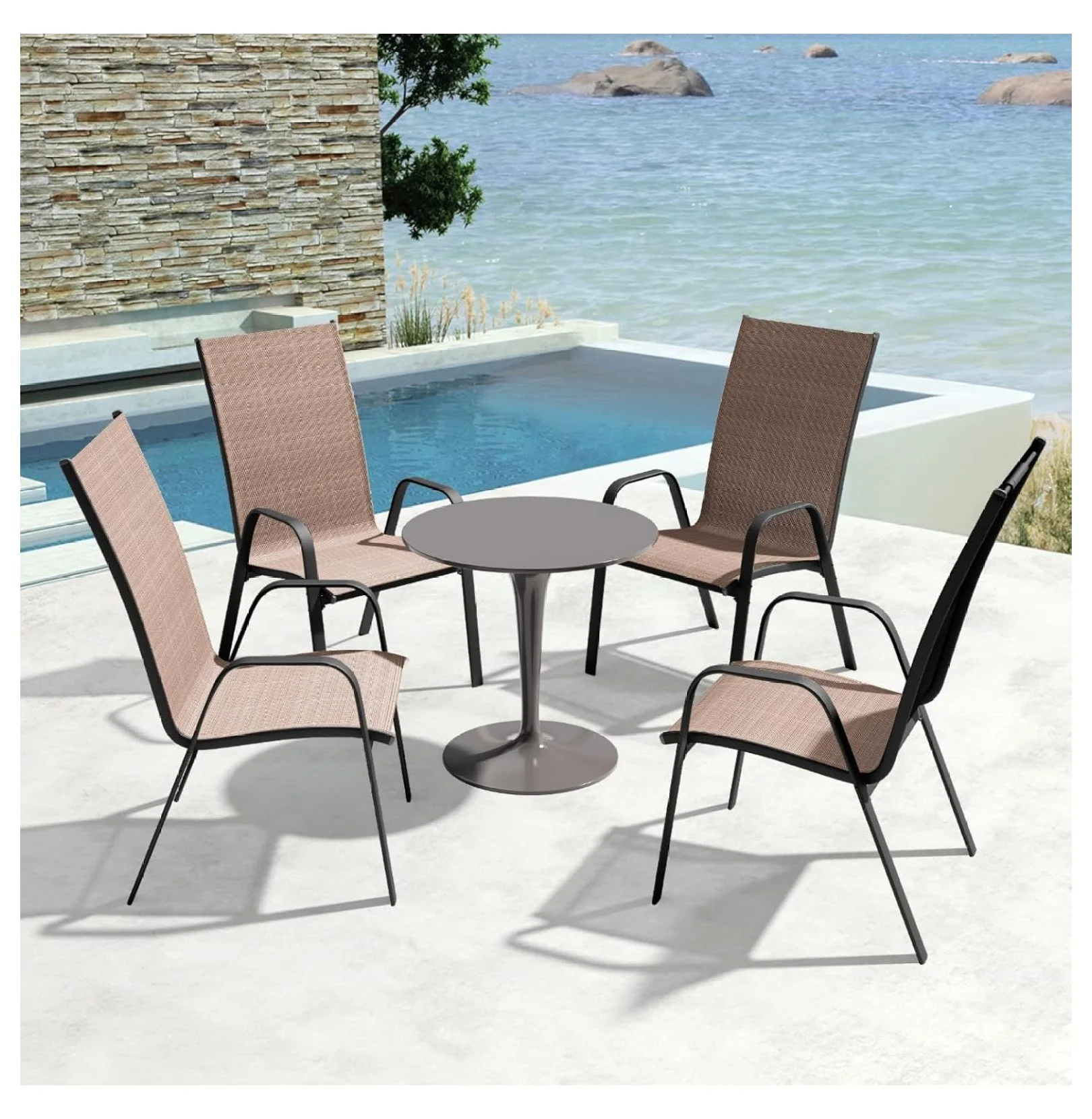 Patio Dining Chairs Set of 4, Outdoor Stackable Dining Furniture Set, All Weather Dining Set for Lawn, Garden, Backyard, Poolside, Black - Image 7
