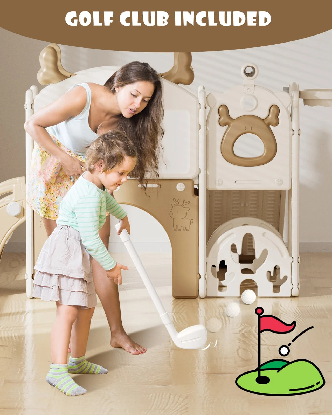 Korimefa 11-in-1 Toddler Slide Set with Golf, Basketball Hoop, Kids Slide for Toddlers Age 1-4, Climber Slip and Slides, Baby Outdoor Toys - Image 32