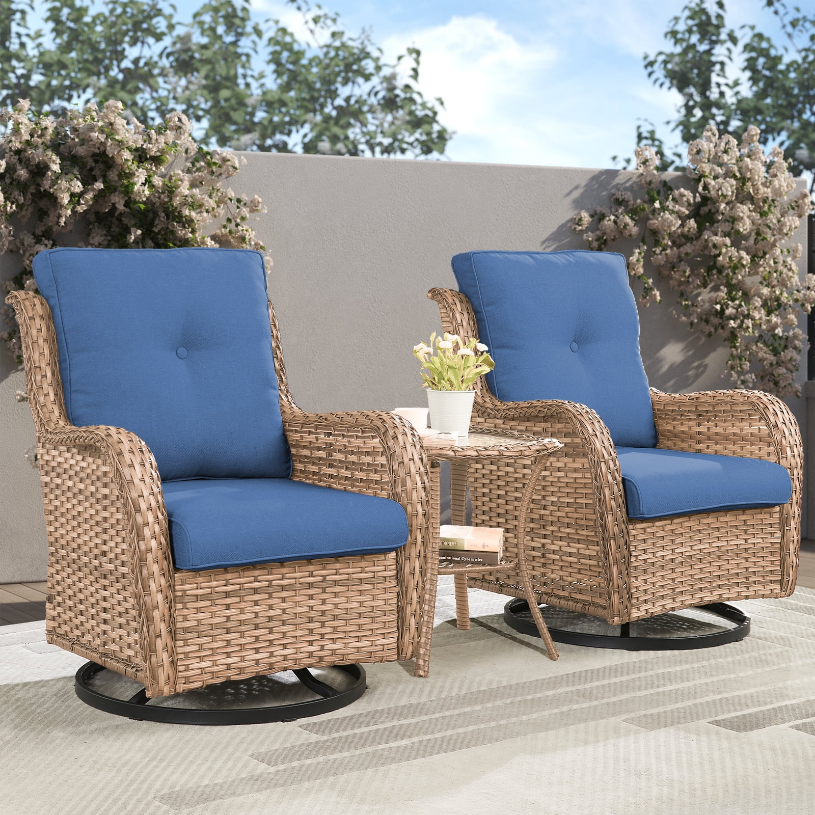 POCASSY 3 Piece Patio Set Outdoor Wicker Glider Rocking and Swivel Chairs with Cushions - Image 35