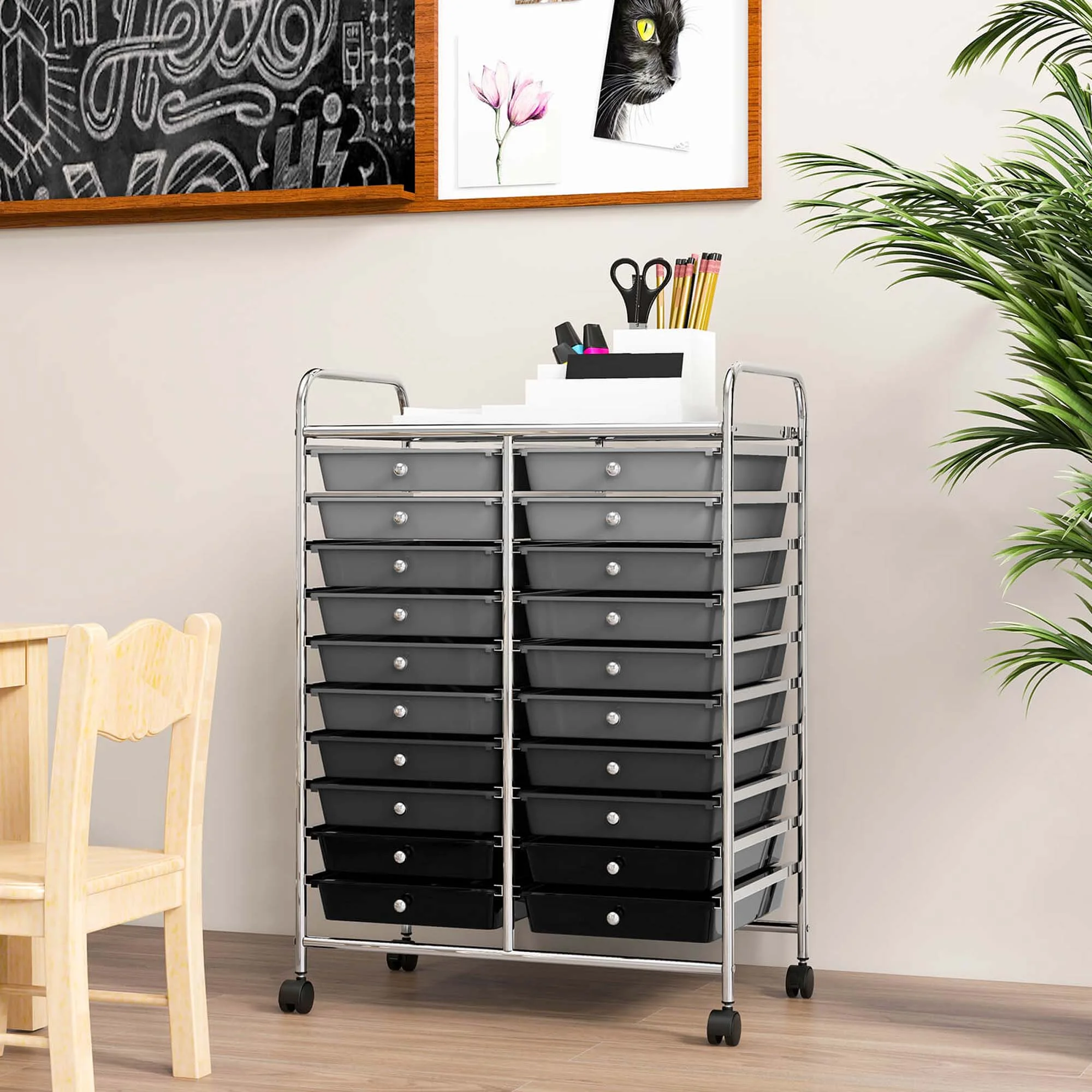 Costway 20 Drawer Rolling Storage Cart Tools Scrapbook Paper Office School Organizer Yellow - Image 96