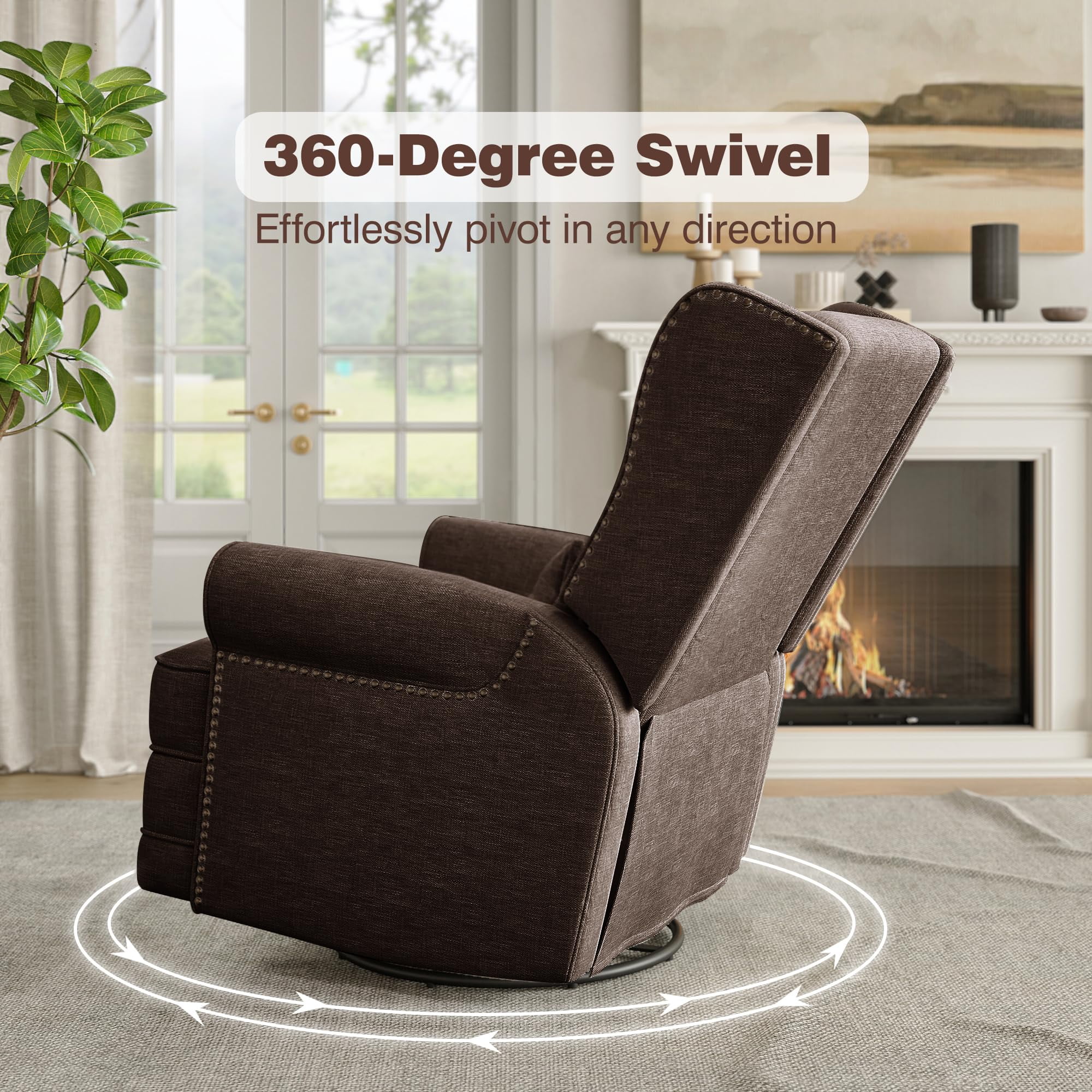 Royalcraft Swivel Nursery Glider Recliner, Comfy Upholstered Glider Chair with Lumbar Pillow and Footrest, Beige - Image 32