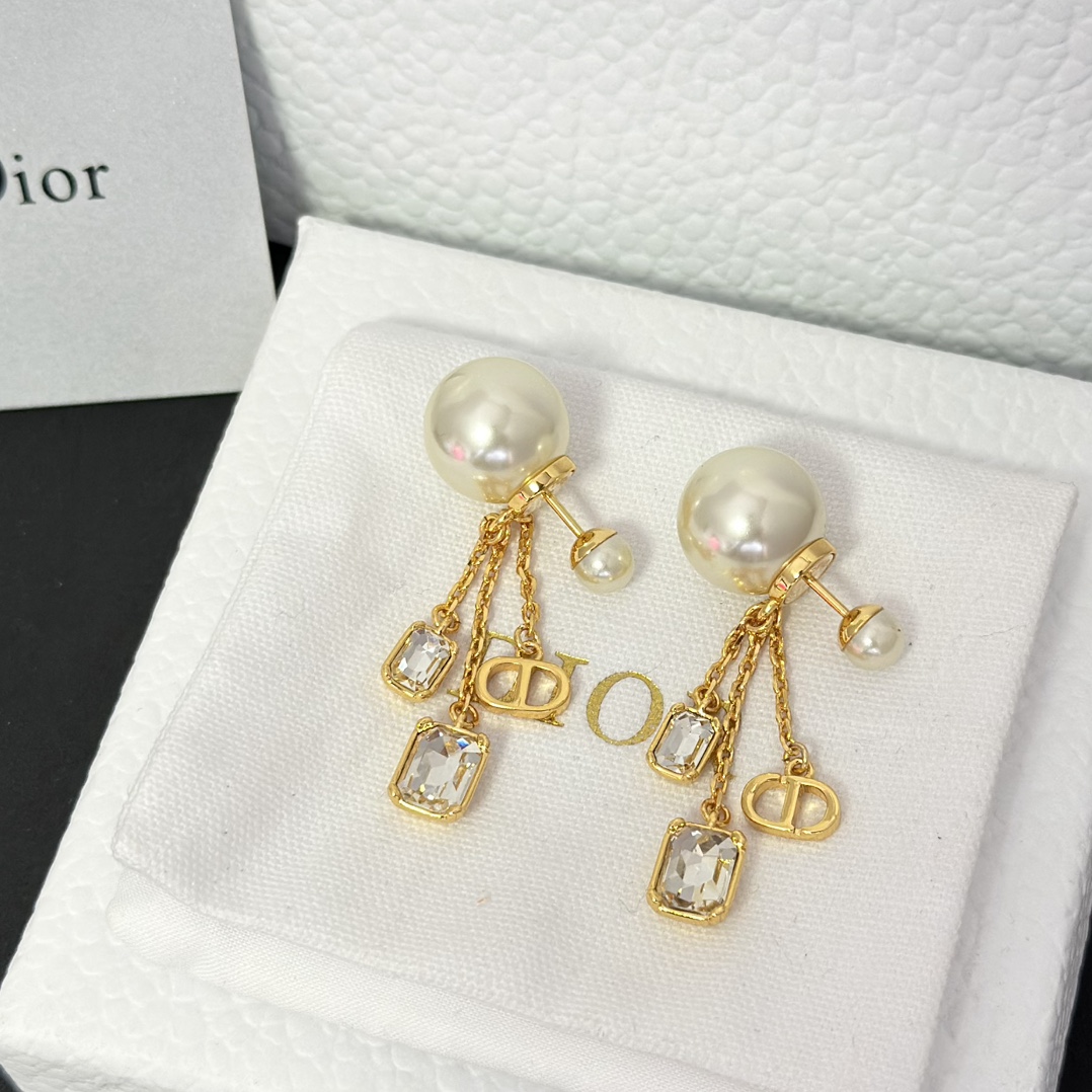 Dior Three Chain Tassel Pearl Earrings - Original Replica Club