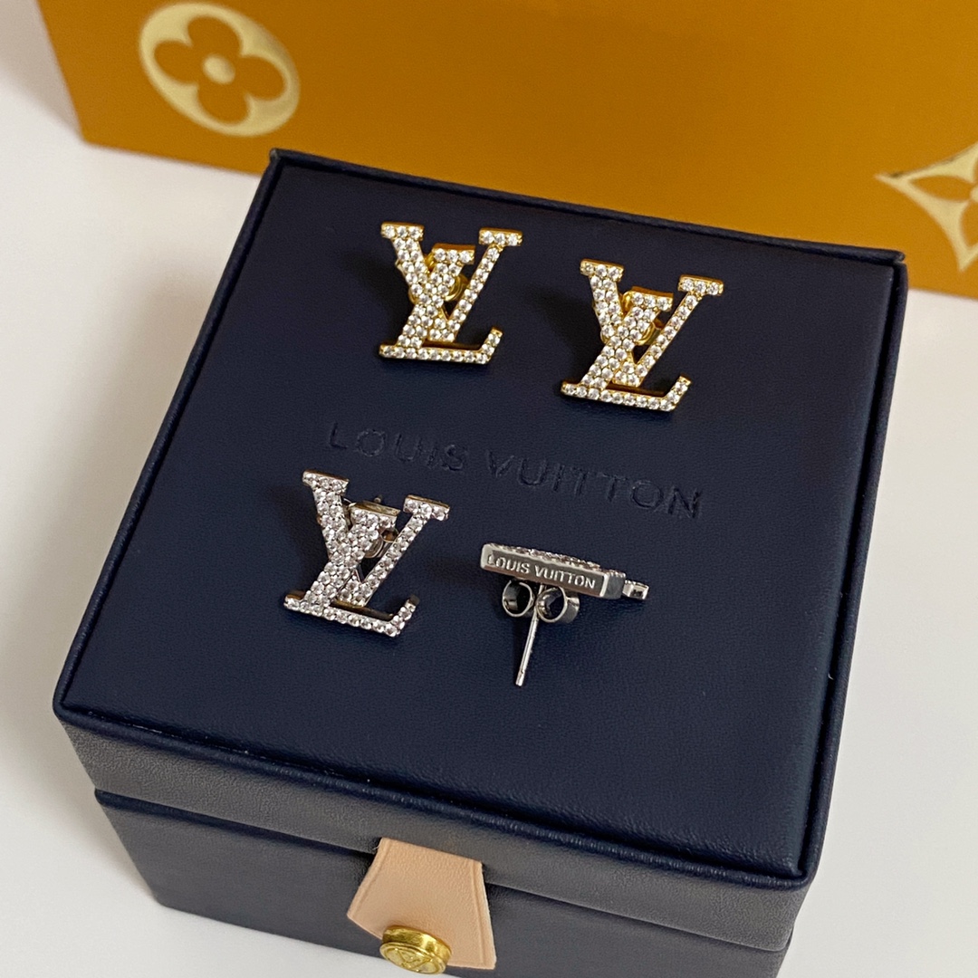 Louis Vuitton Diamond Paved LV Monogram Stud Earrings - Original Replica Club